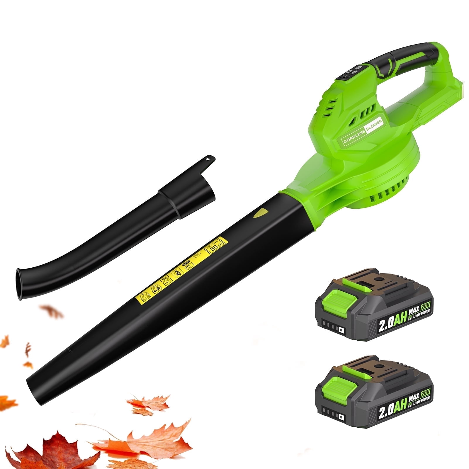 SEYVUM Cordless Leaf Blower, 20V Electric Power Sweeper with 2 Batteries and Charger (Green, 3.3 lb) 6f1w6