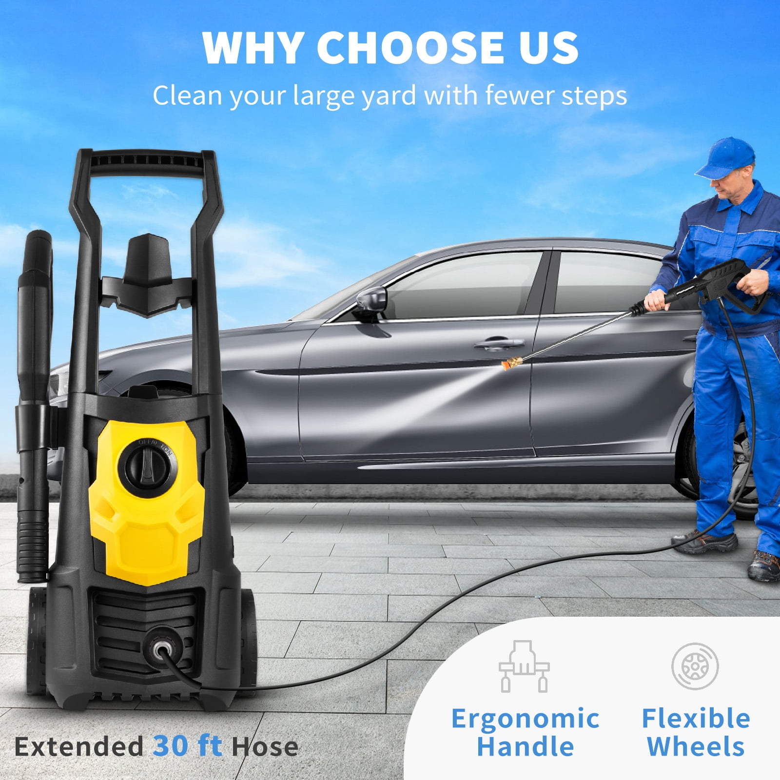KFFKFF Electric Pressure Washer (2000 PSI, 1.65 GPM, 30 ft Hose, 5 Spray Nozzles) mto86