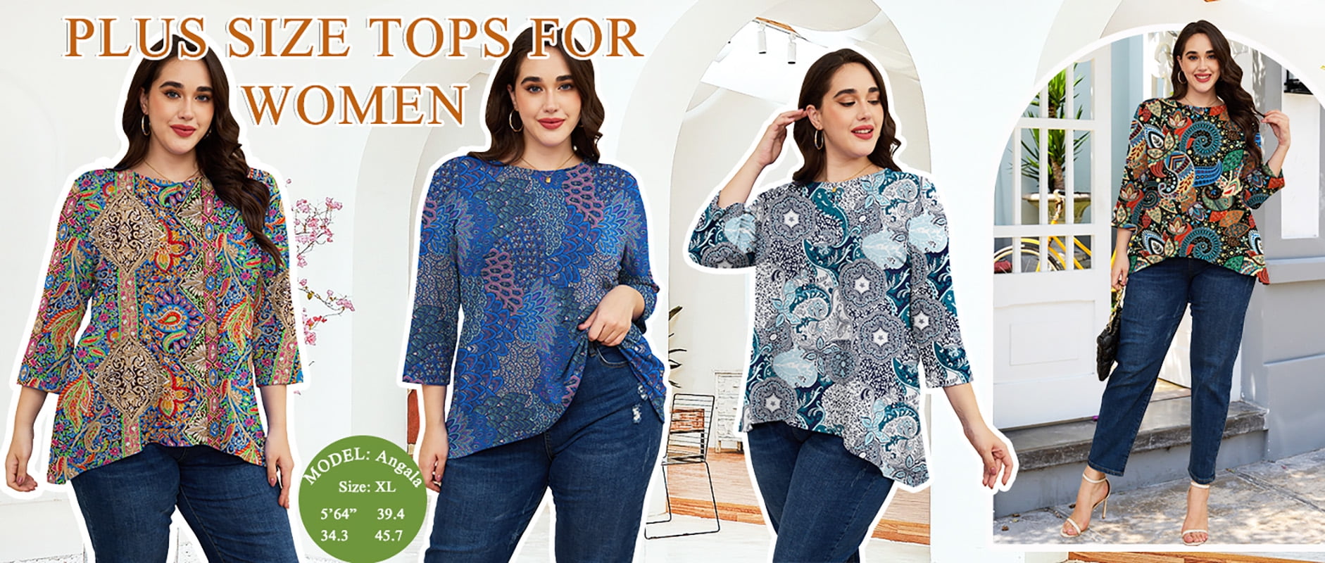 Fantaslook Women's Plus Size Tunic Top Floral 3/4 Sleeve Flowy Blouse (XXL) aahu1