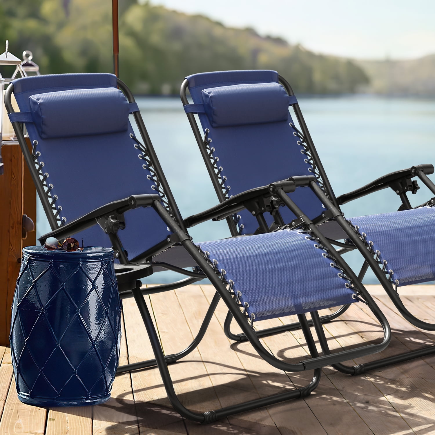 LACOO Zero Gravity Reclining Patio Chair Set with Adjustable Pillow (Blue, 2 Pack) darl1