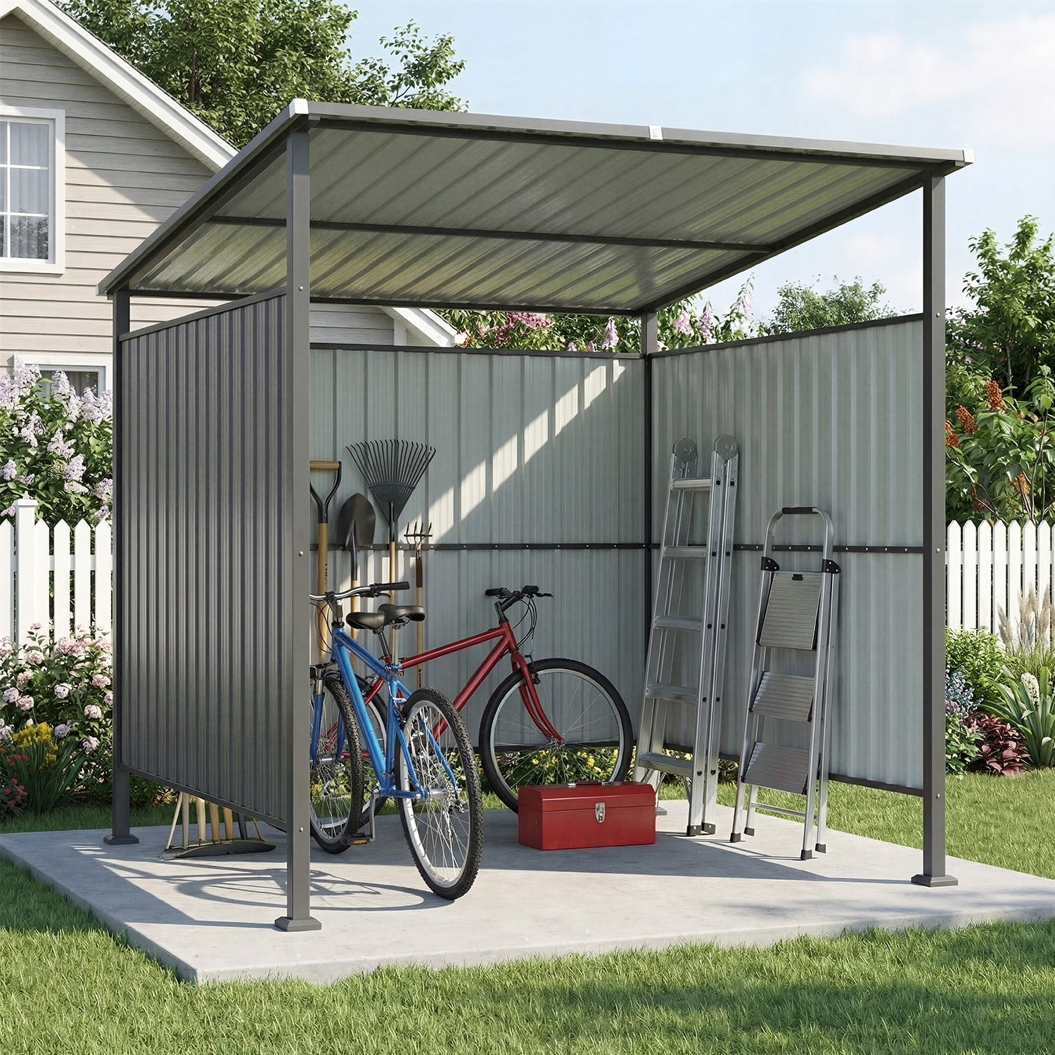 BaPiPro Outdoor Metal Storage Shed, Weather-Resistant Steel Grill Gazebo and Bike Shelter (Black, 6x6 ft) xm32j