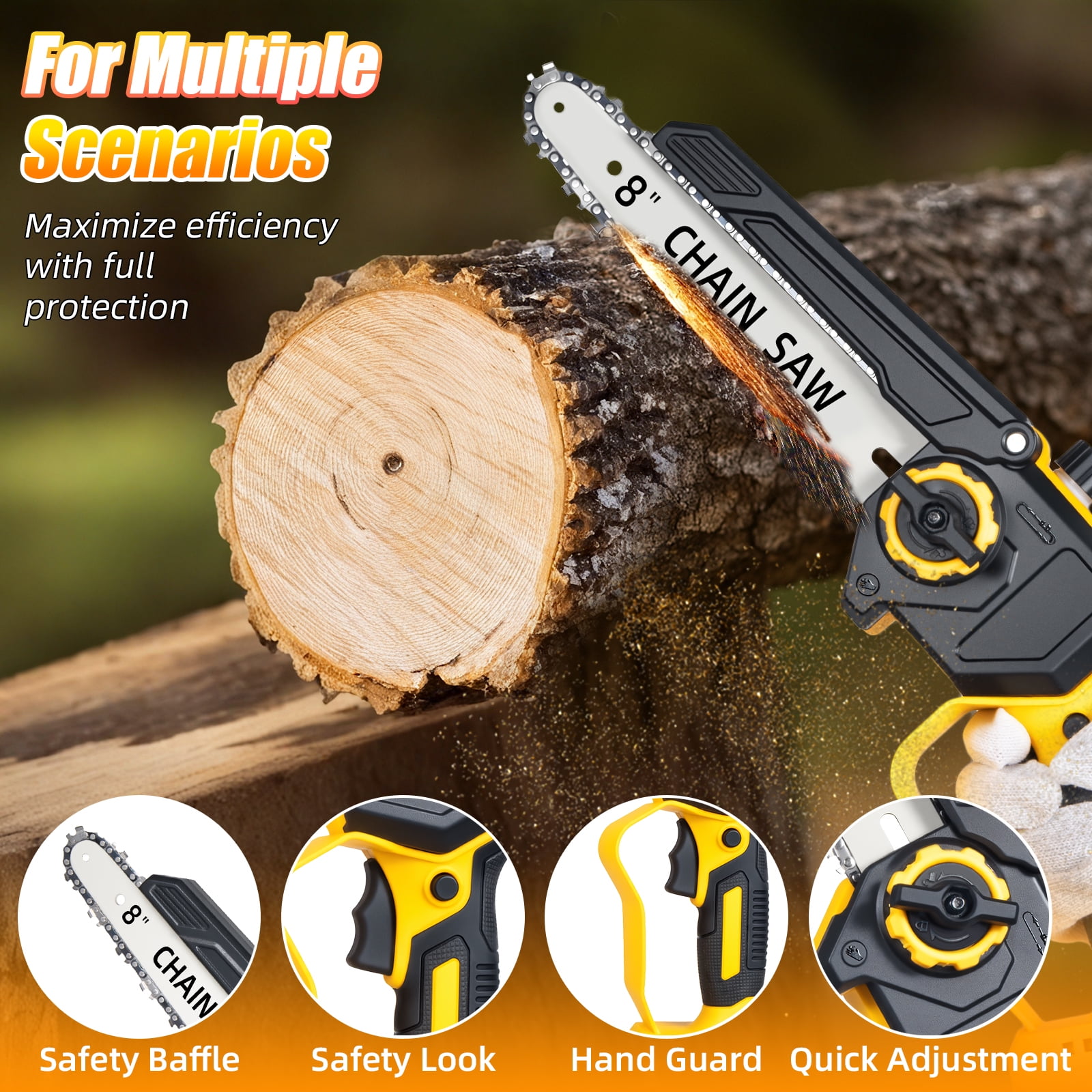 Paddsun 8 in Cordless Mini Chainsaw, Electric Handheld Wood Cutter with 2 Batteries and 2 Chains (Purple) ez15r
