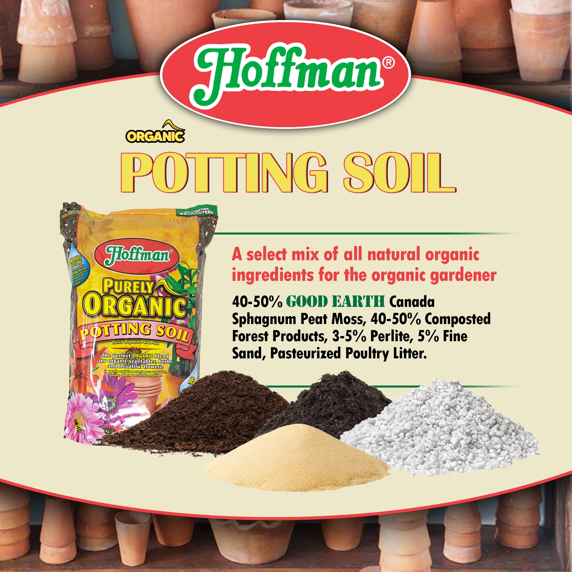 Hoffman Organic Potting Soil Plus, Nutrient-Rich Indoor and Outdoor Plant Mix (4 qt) hizcf