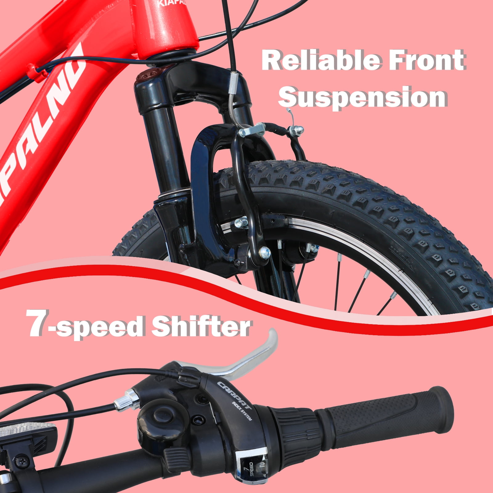 Ambifirner 20 Inch Mountain Bike, 7-Speed Dual-Suspension Bicycle with Steel Frame (Red, 20 in) 97pne