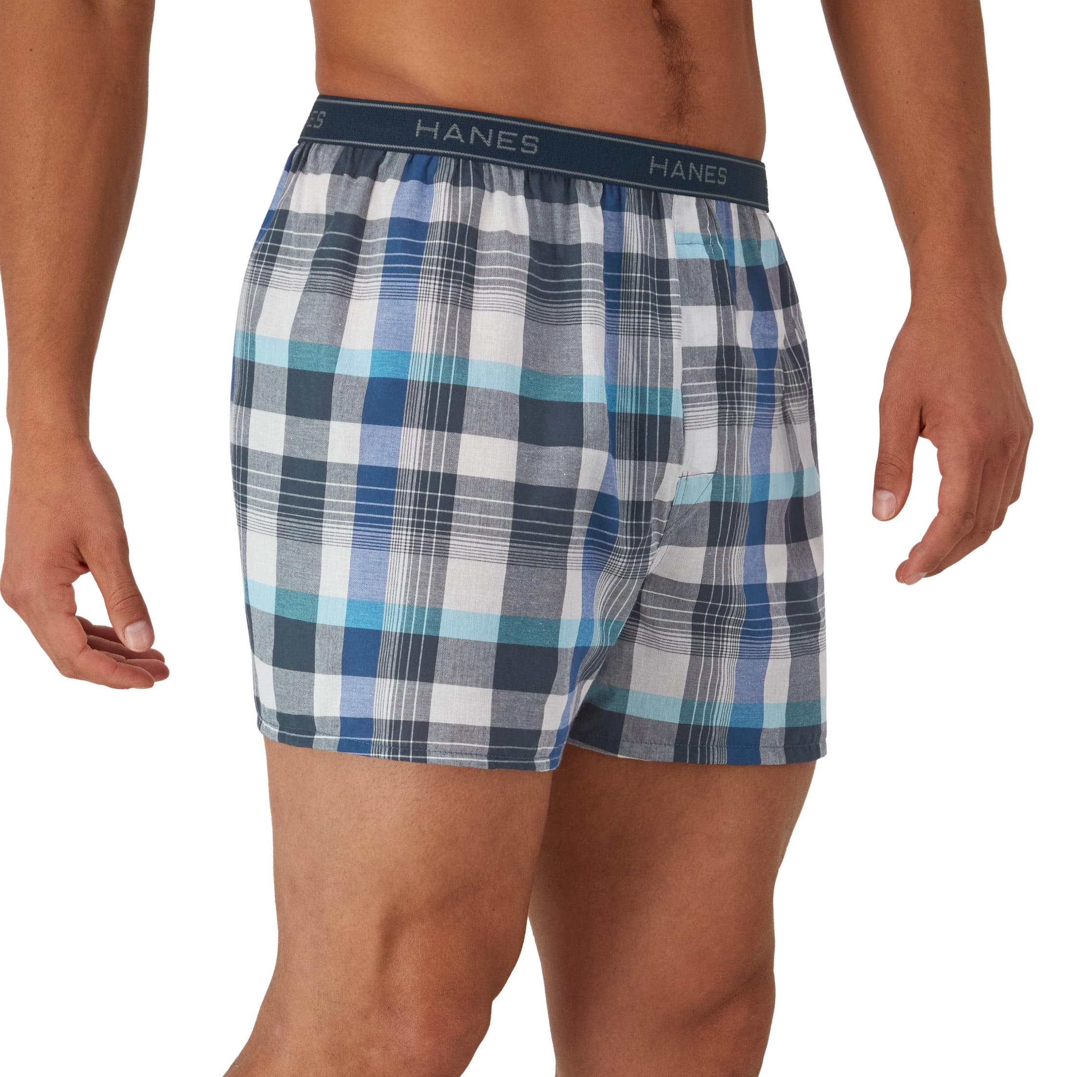 Hanes Men's Moisture-Wicking Boxer Underwear, Cotton Blend, Breathable Comfort (Blue, 10-Pack) 73tpv