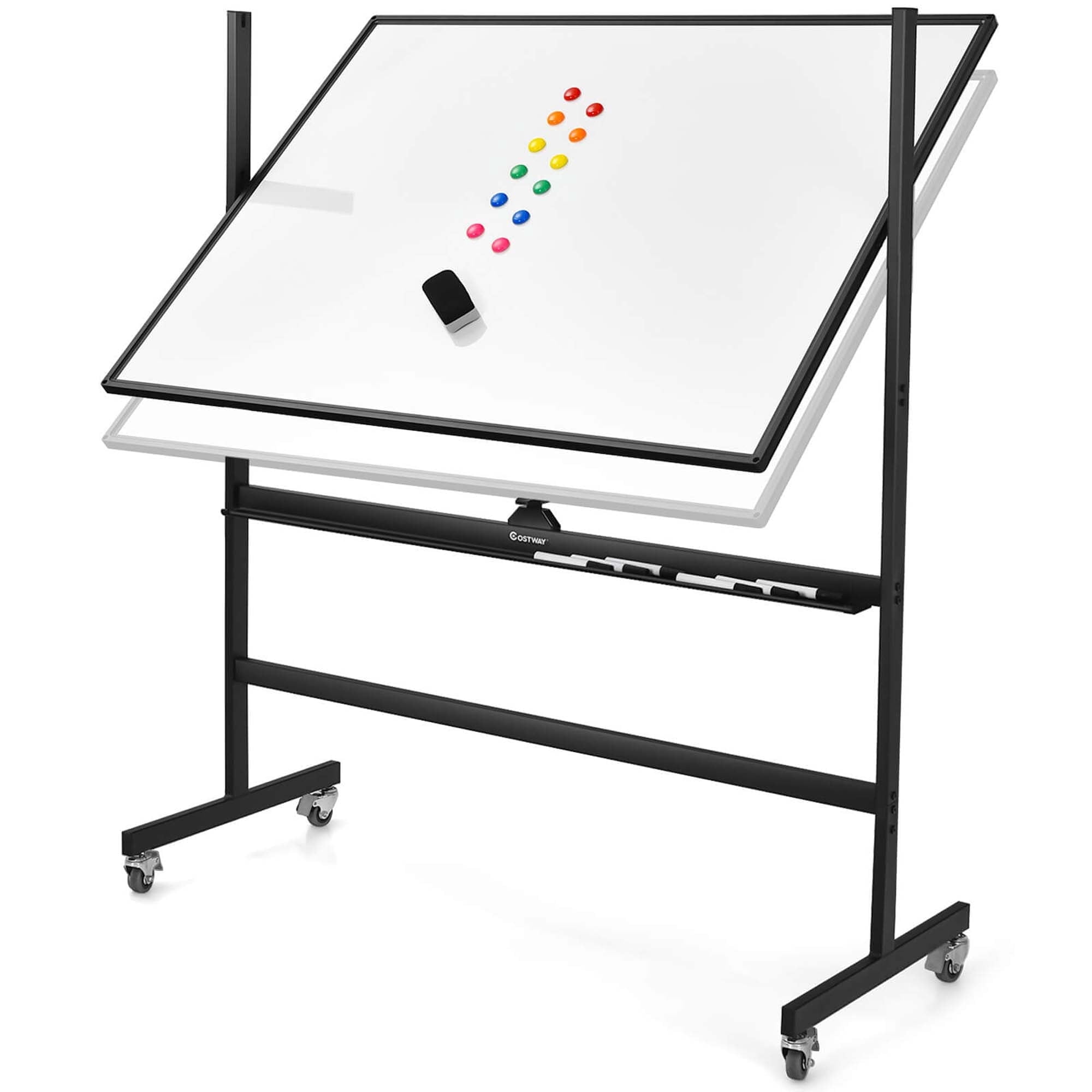 Costway Magnetic Double-Sided Reversible Whiteboard (White, 48 in x 36 in) 3m6us