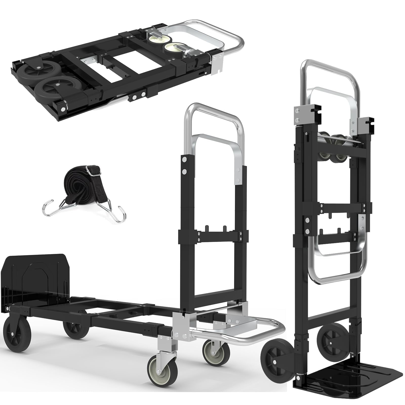 G TALECO GEAR 3-in-1 Convertible Hand Truck, Heavy-Duty Folding Dolly Cart with Telescopic Handle (Black, 580 lb Capacity) jc8te