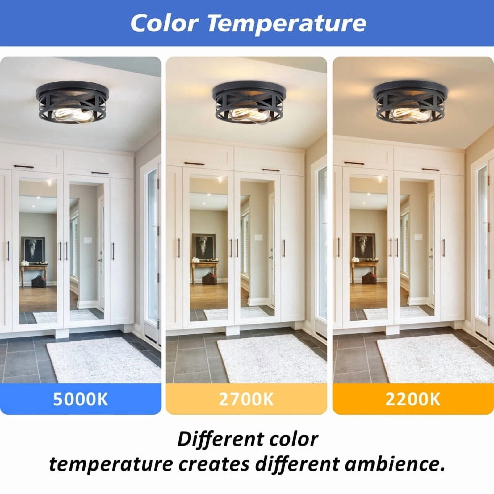GCGAFUL Farmhouse Flush Mount Ceiling Light, Vintage Round Metal Fixture for Kitchen and Bedroom (Matte Black, 10.8 in, 2 Pack) yyrij