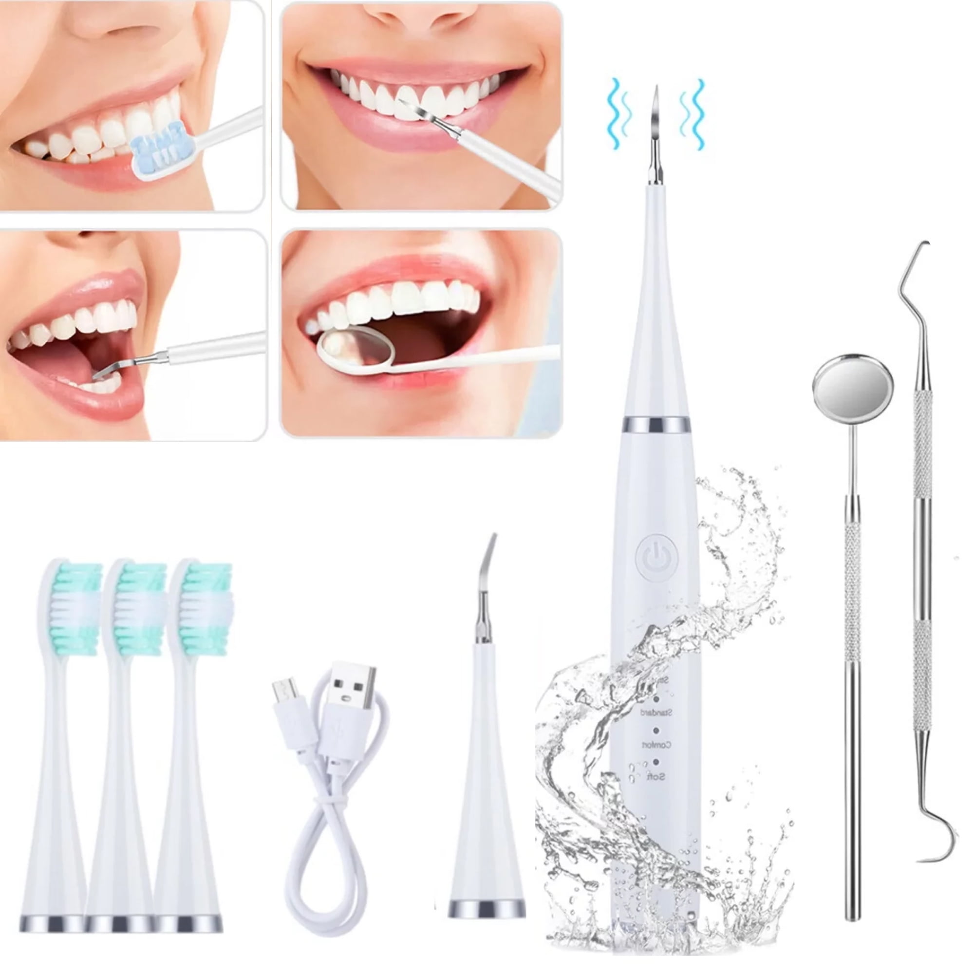 KIBVOE Electric Sonic Teeth Cleaning Kit, Tartar Plaque Remover with LED Light (White, 1 Kit) 02vmb