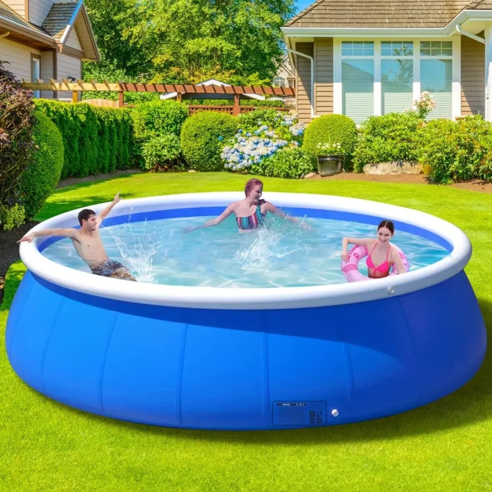 TRT Inflatable Swimming Pool for Kids and Family, Round PVC Backyard Pool (Blue, 6 ft) 5uuf4