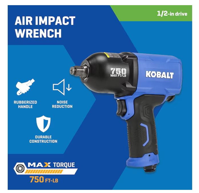 Kobalt 0.5-in Drive Air Impact Wrench, 750 ft-lb Torque, Heavy-Duty Pneumatic Tool (0.5 in) eeg6e