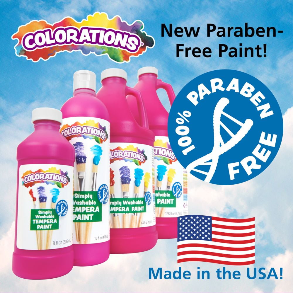 Colorations Simply Washable Tempera Paint Set, Non-Toxic Art Supplies for Kids (Assorted Colors, 10 Pack, 64 fl oz Each) 8159m