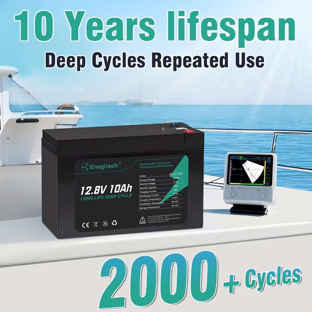 Enegitech 12V 10Ah LiFePO4 Lithium Battery with BMS for Solar, Fish Finders, and UPS Backup (1.87 lb) pg62v