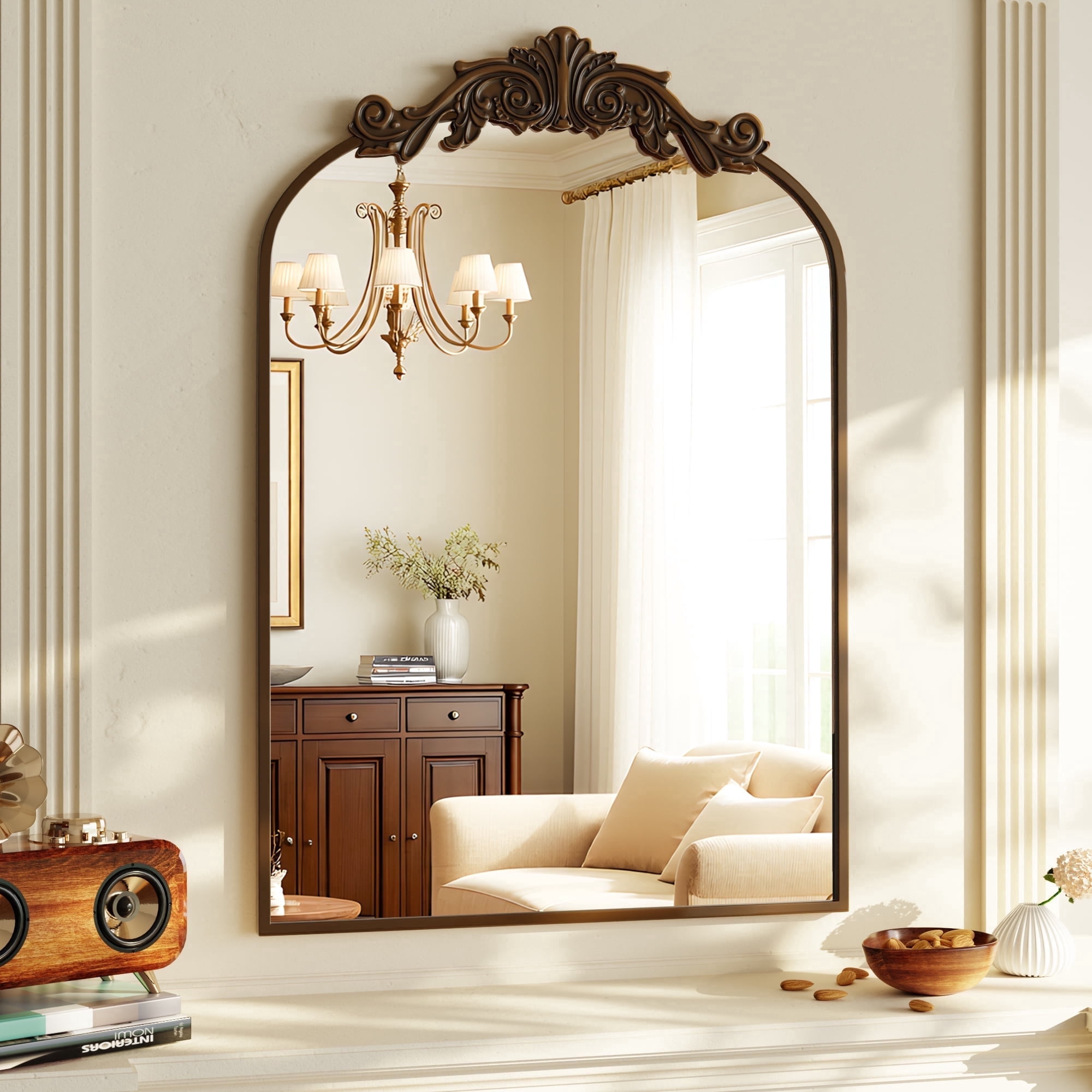 BEAUTYPEAK Arched Wall Mirror Vintage Metal Bathroom Vanity Mirror (Bronze, 24 in x 38 in) bmu2a