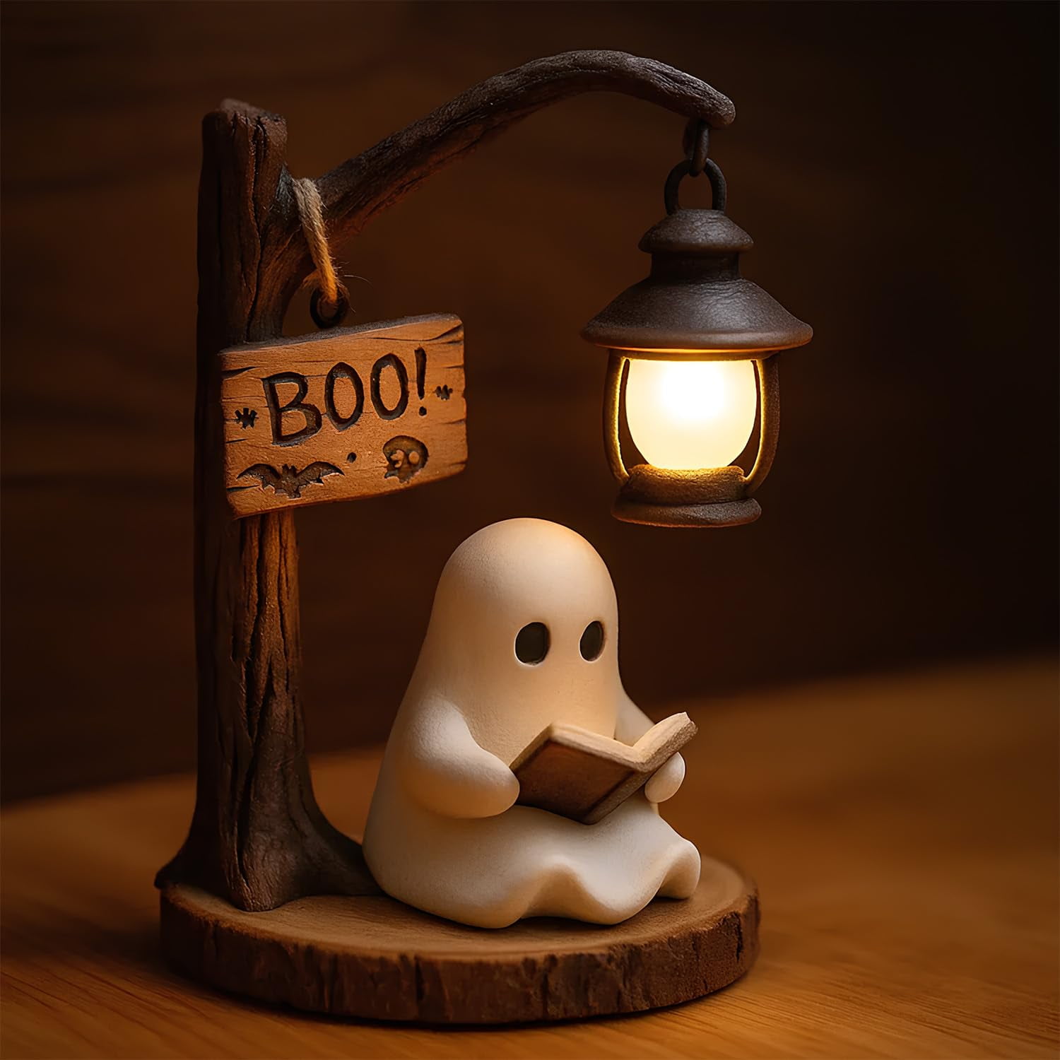 Generic Ghost Reading Book Lamp, 3D Resin LED Night Light for Bedroom Decor (White, 6 in) lyw2k