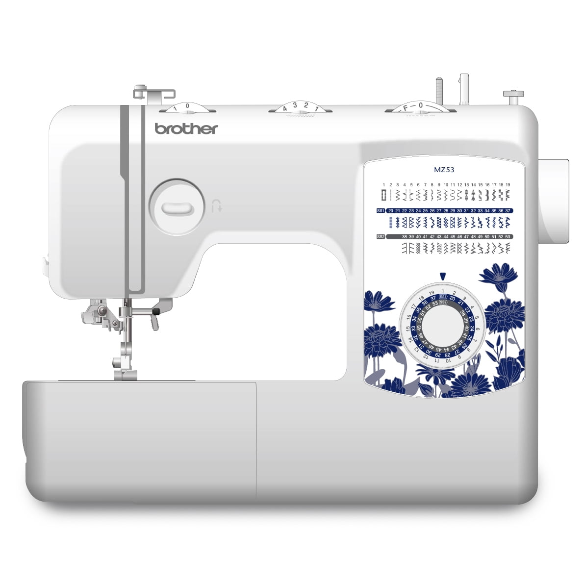 Brother MZ53 Mechanical Sewing Machine with 53 Built-In Stitches and Free Arm (12.32 lb) 3xth7