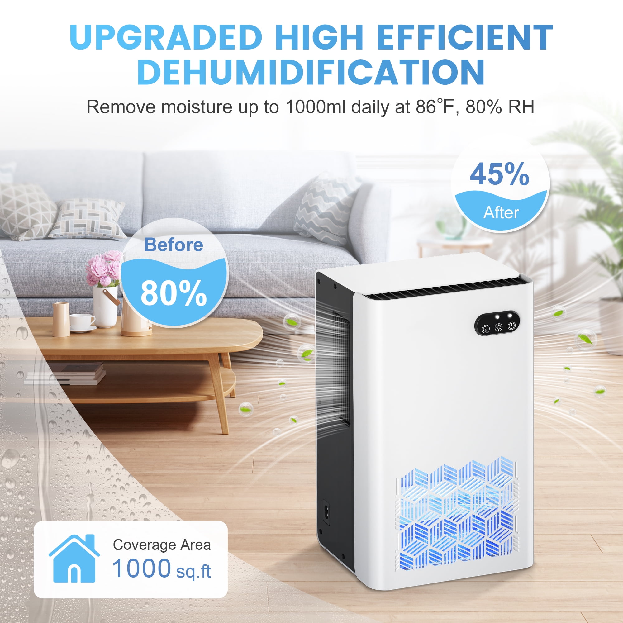 EGEH Electric Dehumidifier for Home and Basement, Quiet Moisture Removal with Auto Shut Off (White, 95 oz) wwo8v