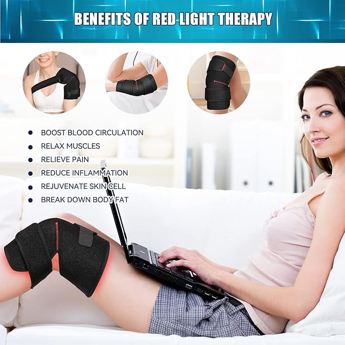 CNV LED Infrared Light Therapy Wrap for Knee Elbow Shoulder, Wearable Red Light Belt with Pulse & Timer (Black, 0.8 lb) x84iq