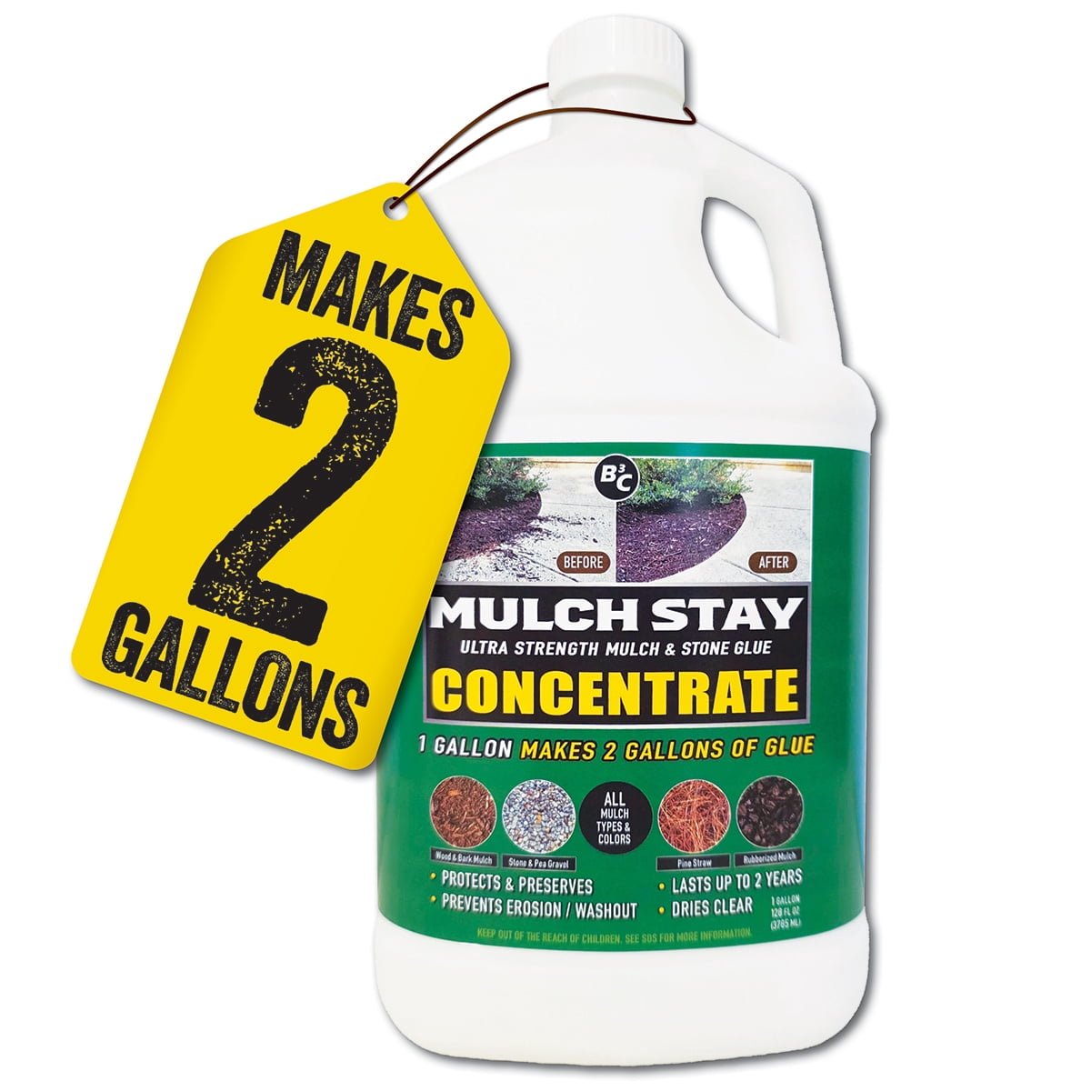 B3C Fuel Solutions Mulch Stay Ultra Strength Landscaping Glue Concentrate (Clear, 128 fl oz) x3haf
