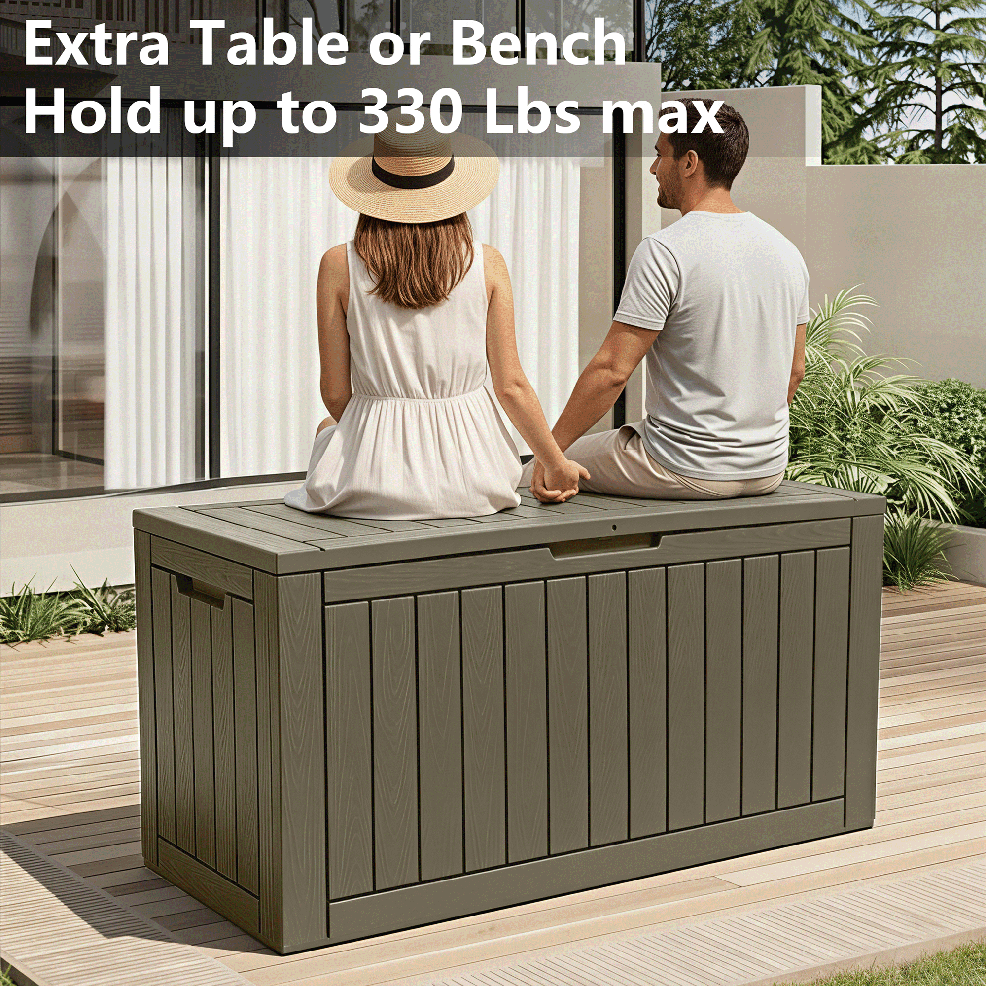 Bifanuo 100 Gallon Resin Deck Box, Waterproof Outdoor Storage Container for Patio Furniture Cushions (Grey, 47 in x 21 in x 24 in) shpa0