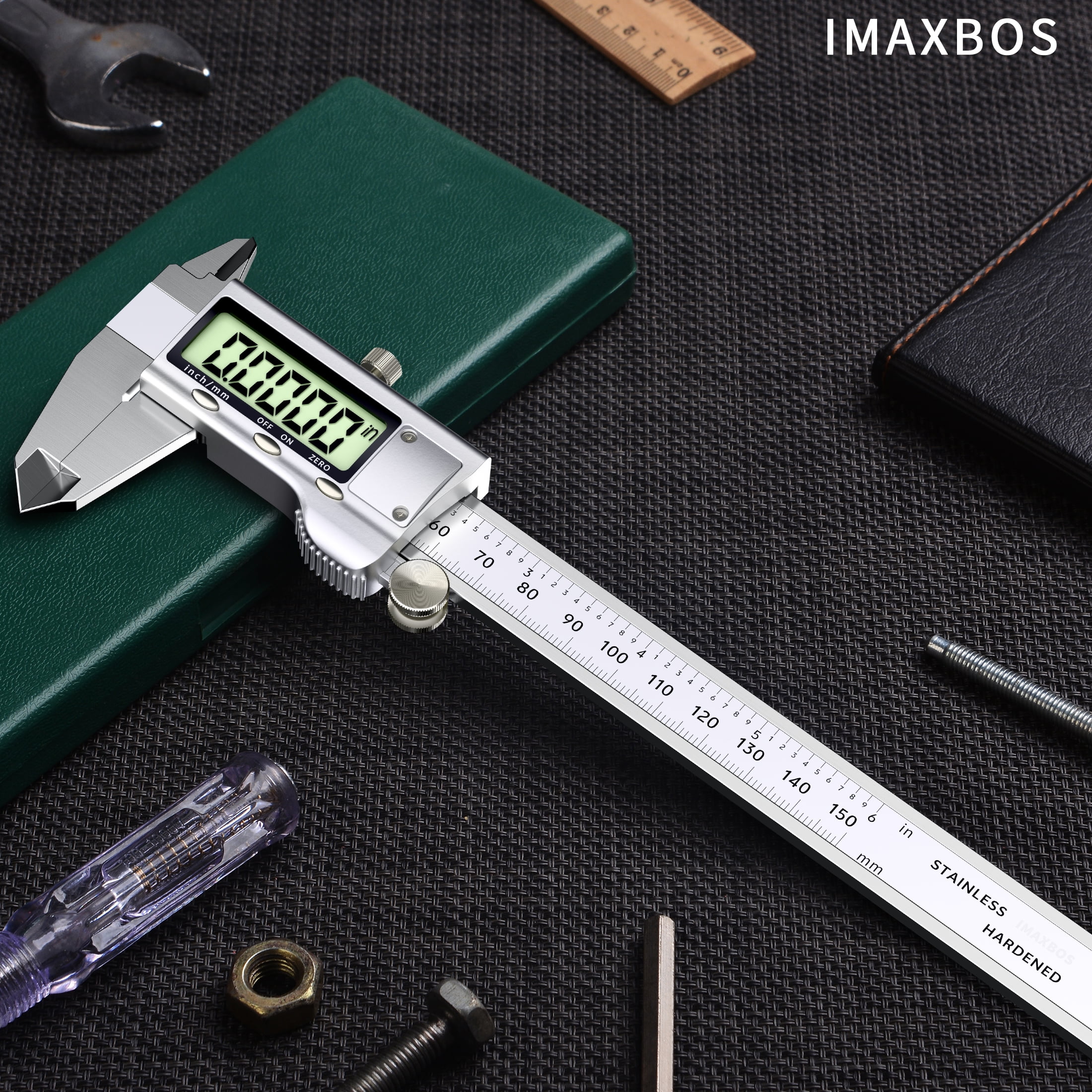 IMAXBOS 6-Inch Digital Caliper, Professional Stainless Steel Vernier Tool with LCD Display (Silver, 6 in) zwyc5