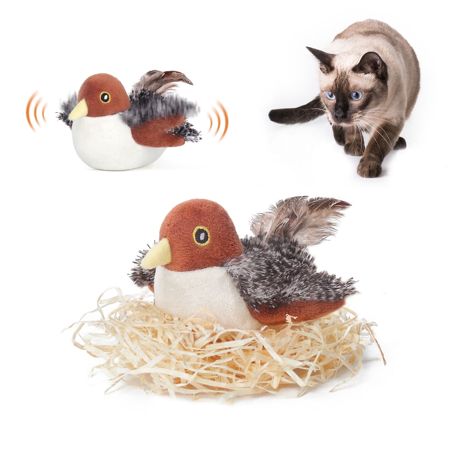 Potaroma Interactive Flapping Sparrow Cat Toy with Motion Sensor and Catnip (Brown, 4 in) p4tgl