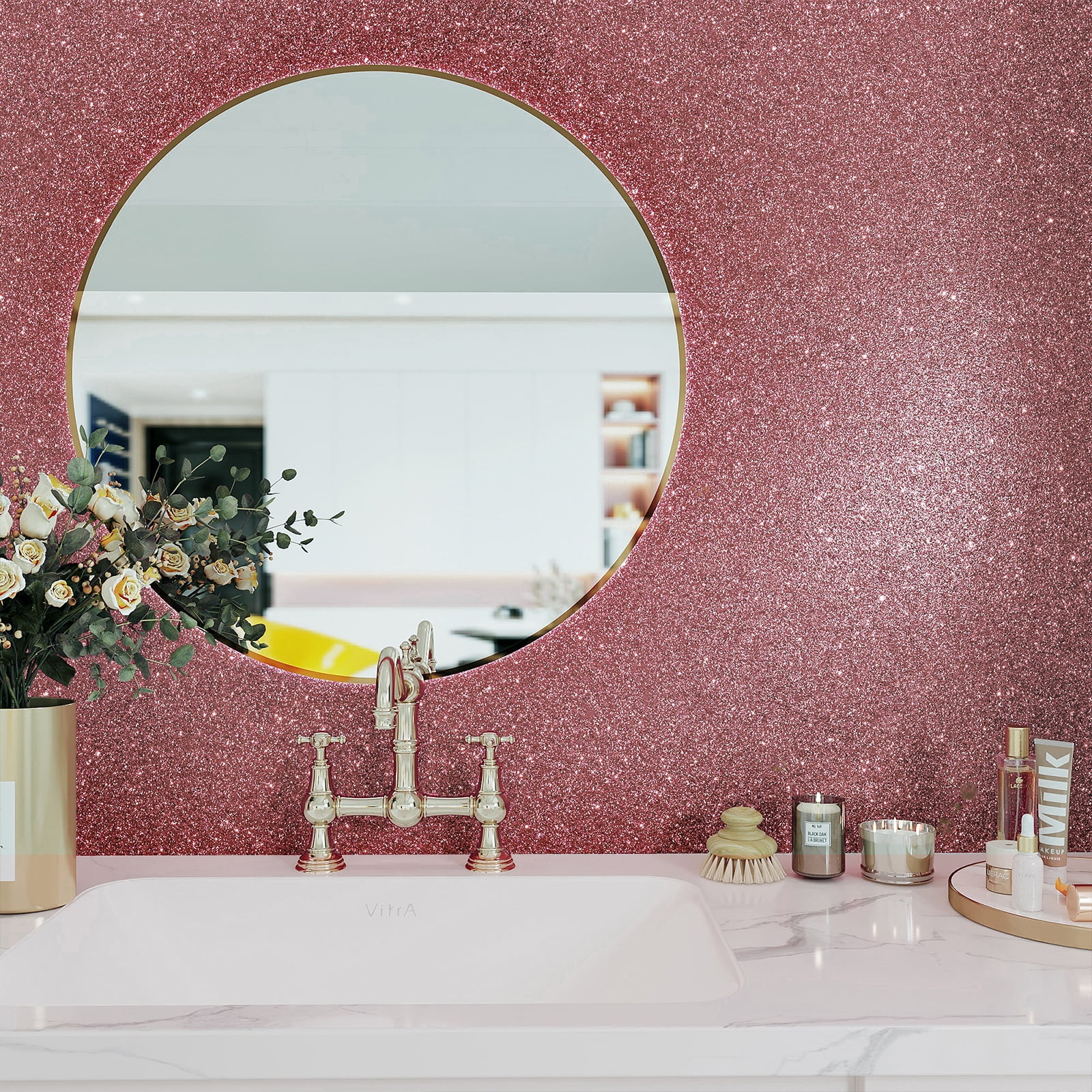 VEELIKE Rose Gold Glitter Peel and Stick Wallpaper, Sparkle Self-Adhesive Contact Paper for Furniture and Walls (15.7 in x 118 in) lfrdk