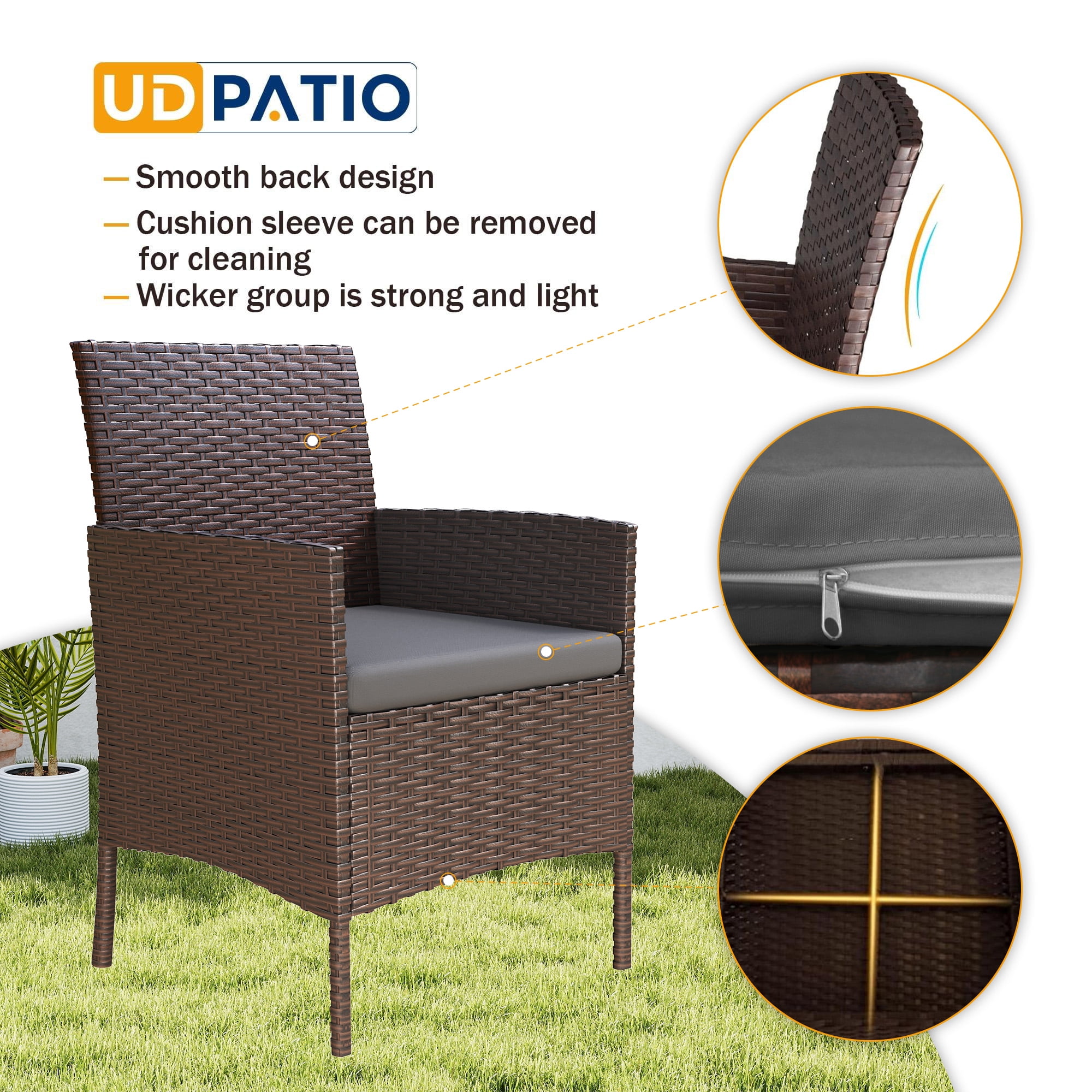 MRUAKA 4-Piece Outdoor Wicker Patio Furniture Set with Cushions and Coffee Table (Grey, 4-Piece Set) d54ge