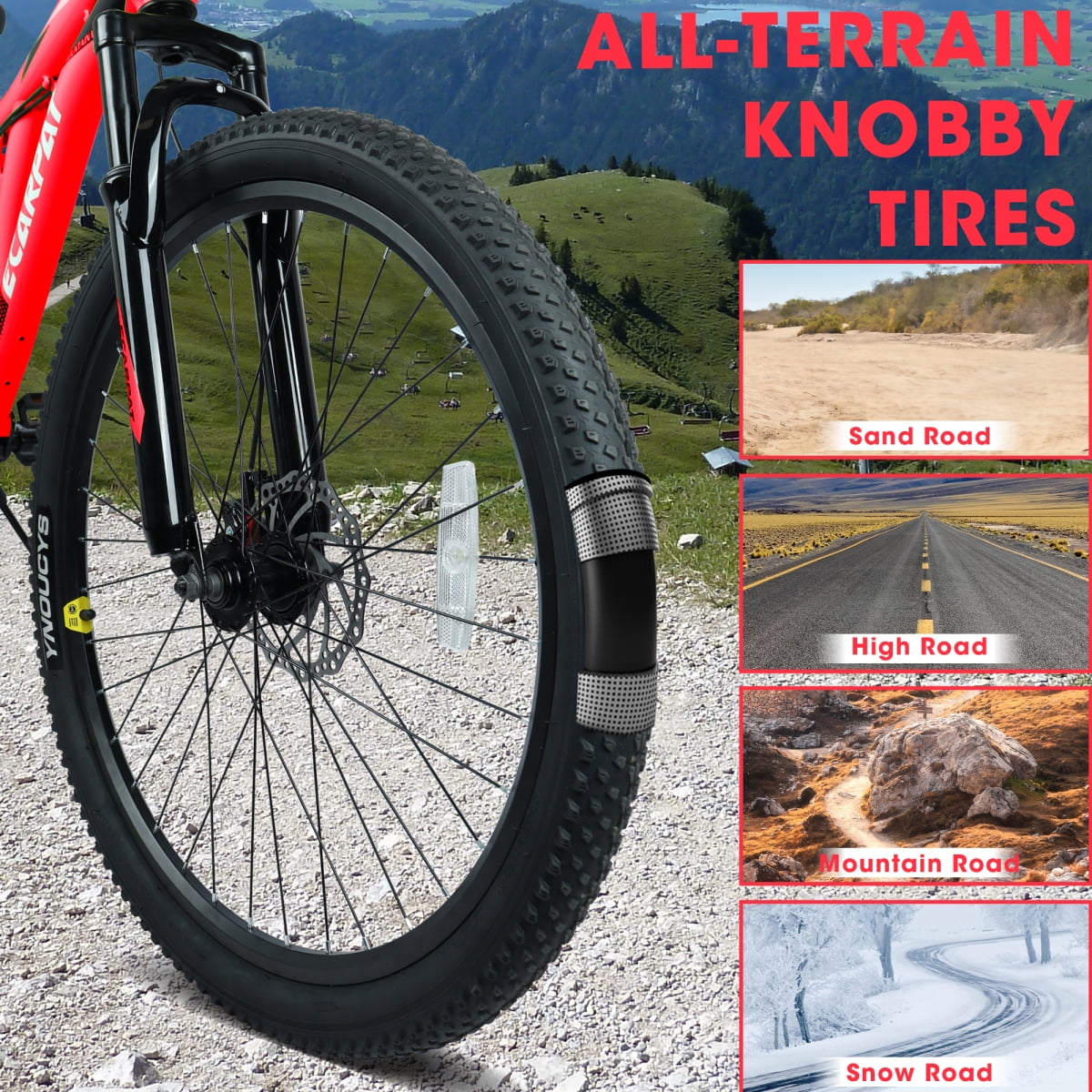 Dcmisas 26-Inch Mountain Bike, 21-Speed Full Suspension Steel Frame with Dual Disc Brakes (Red, 26 in) bi3ug