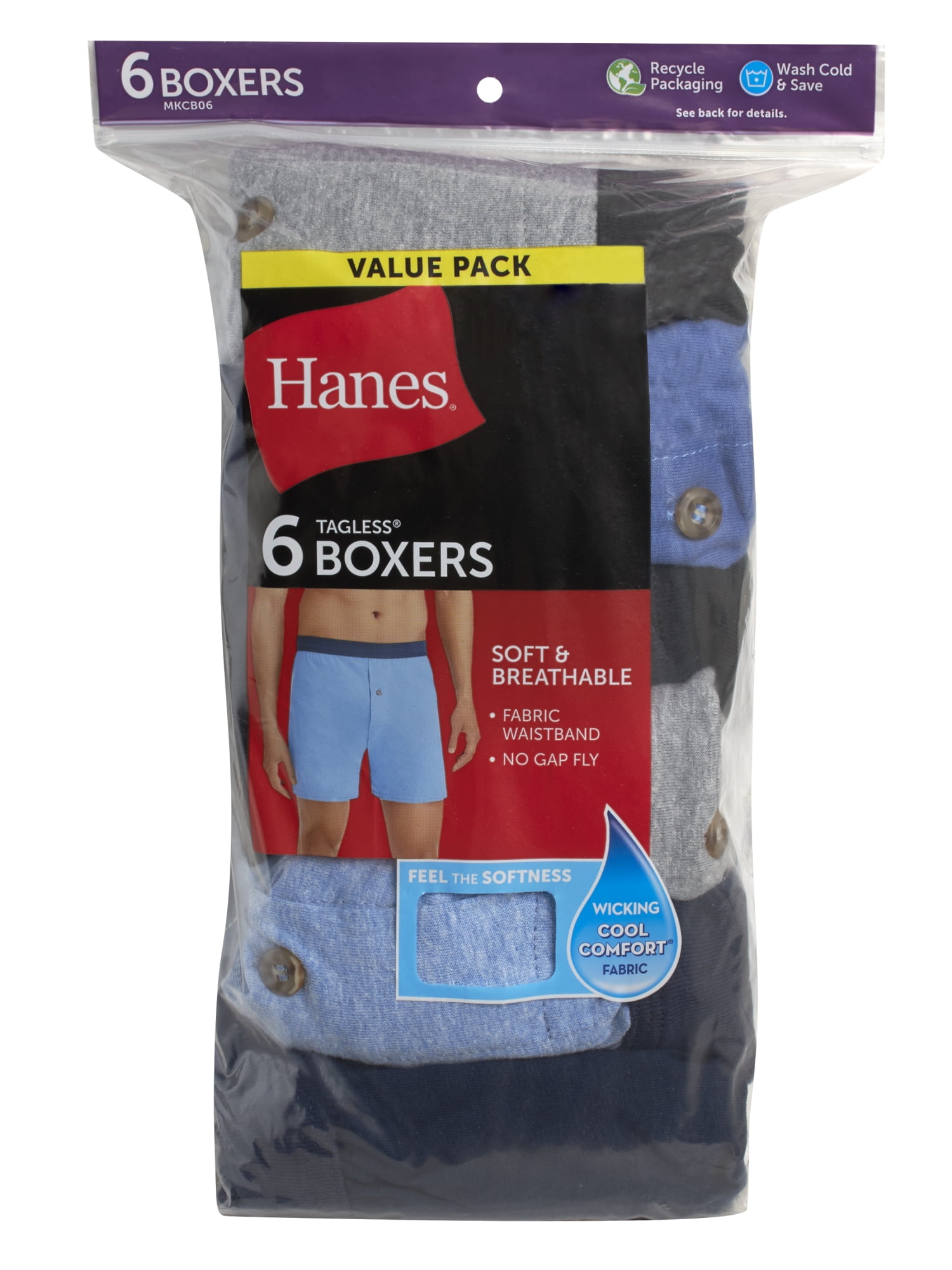Hanes Men's Moisture-Wicking Knit Jersey Boxer Underwear (Assorted Colors, 6-Pack) ok2du