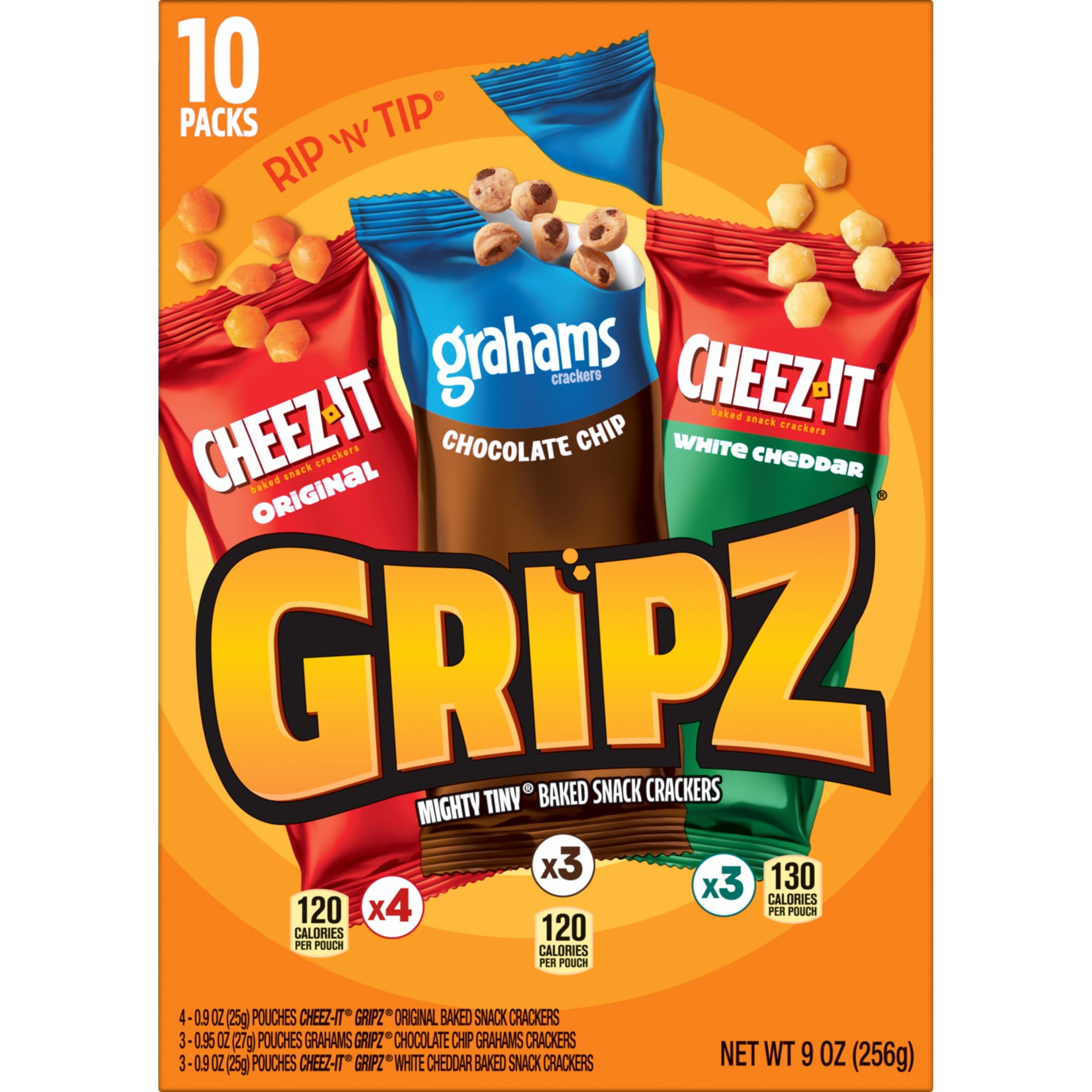 Cheez-It Gripz Variety Snack Pack, Baked Mini Crackers and Grahams (9 oz, 10 Count) fupnh