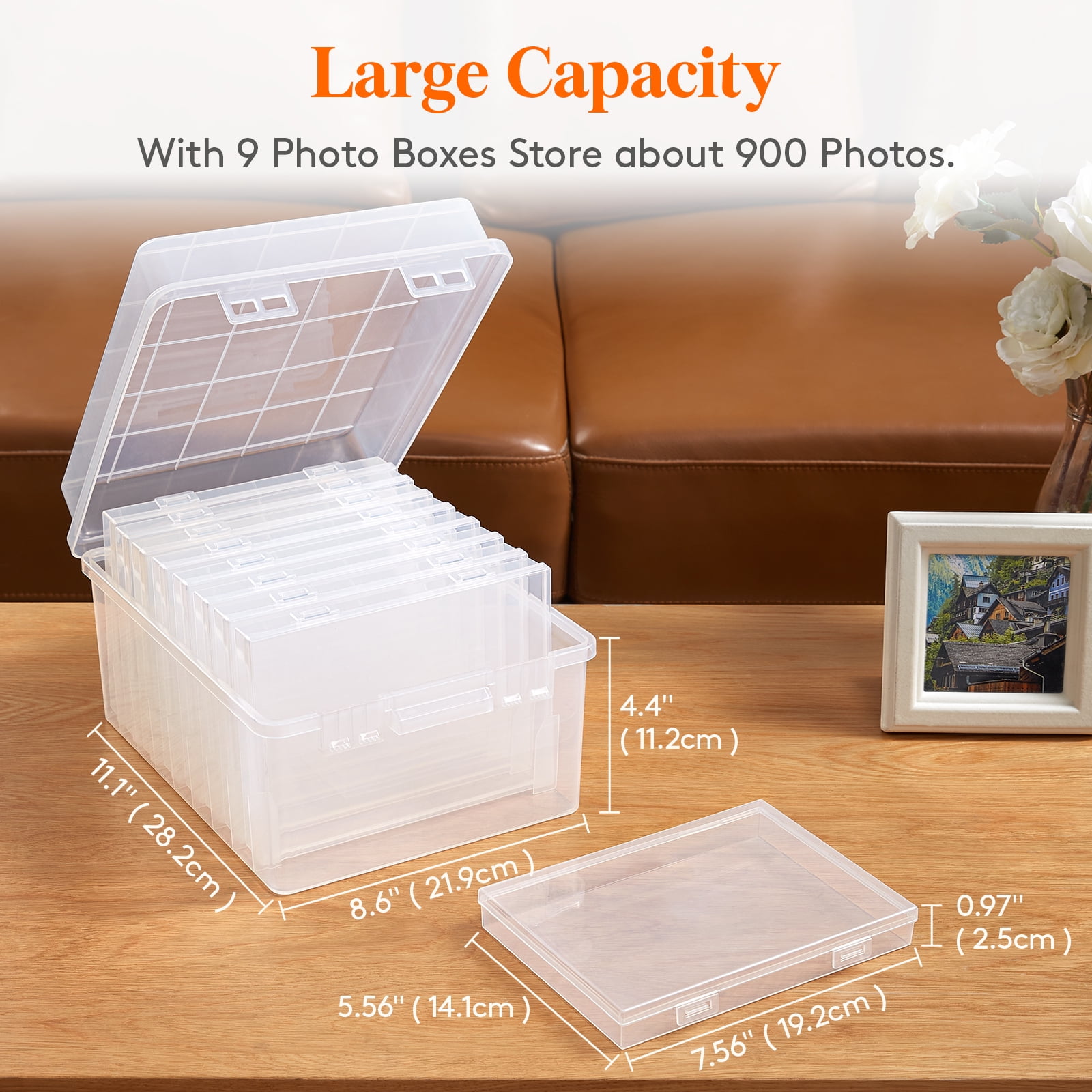 Lifewit Photo Storage Box Organizer Case (Clear, 9-Pack for 5x7 Photos) 5e6ks