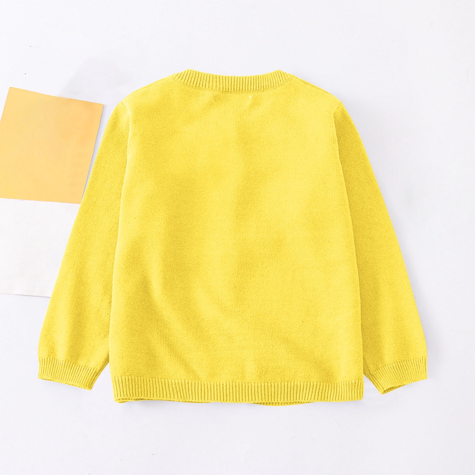 FAIWAD Kids Crewneck Button Front Cardigan Sweater (Yellow, 6-7 Years) q0eb2