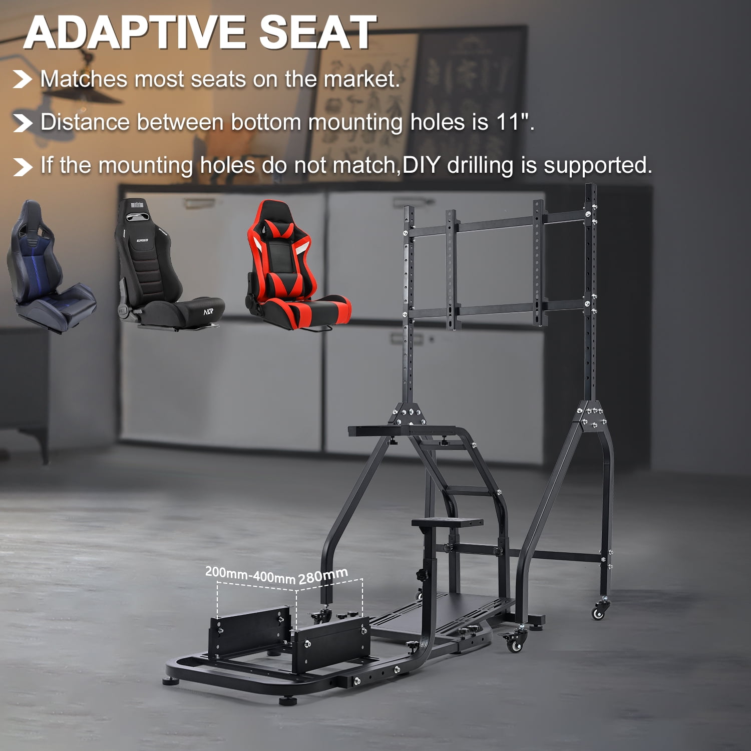 Marada Racing Simulator Cockpit with Single Monitor Mount (Black, 250 lb Capacity) f8cbe