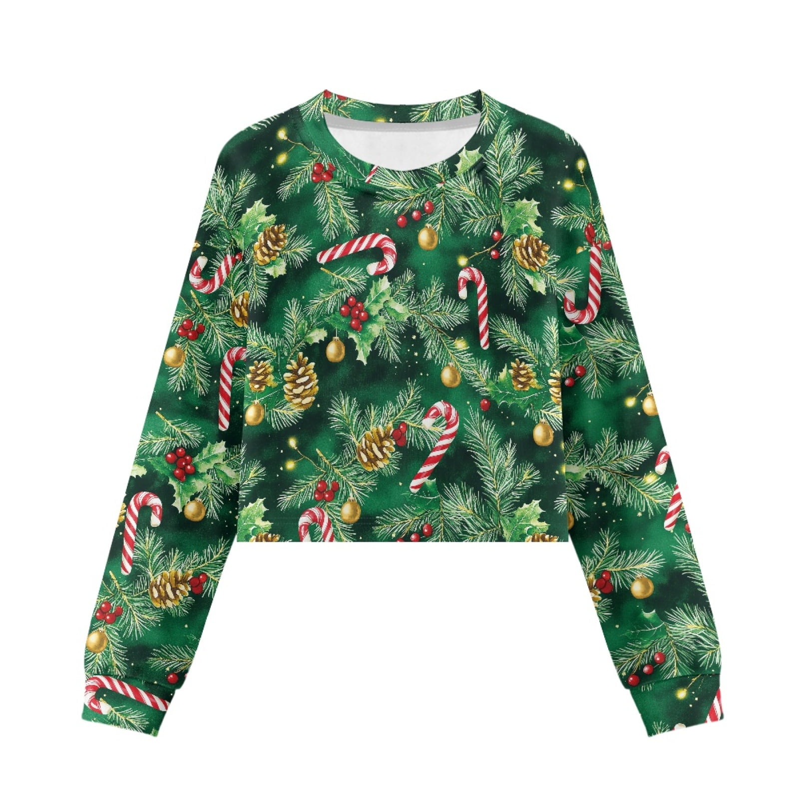Xoenoiee Girls Christmas Print Cropped Sweatshirt Long Sleeve Pullover (Multi, 7-8 Years) mxjtx