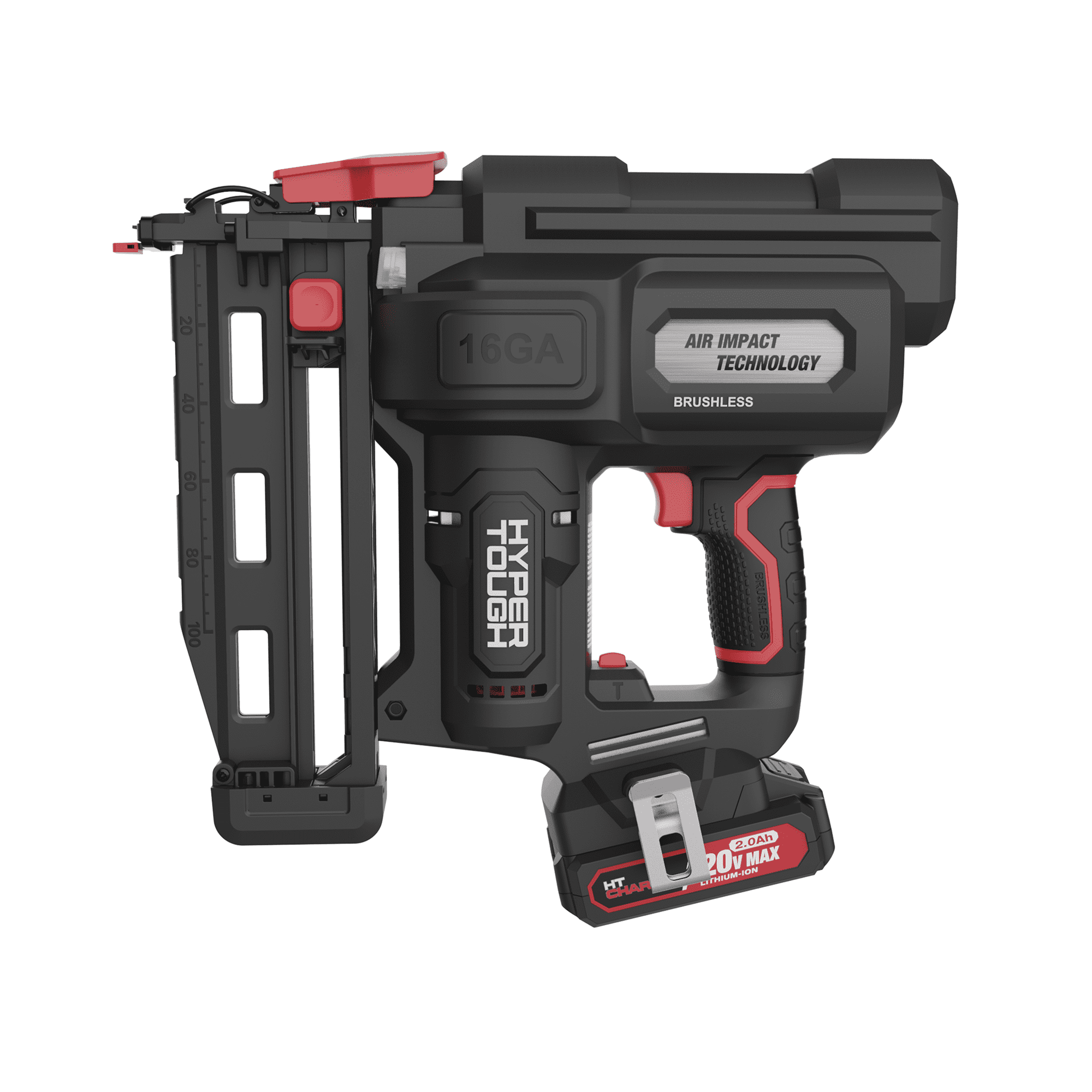Hyper Tough 20V Brushless Cordless 16-Gauge Finish Nailer Kit (Black, 5/8 to 2-1/2 in) xk8fg