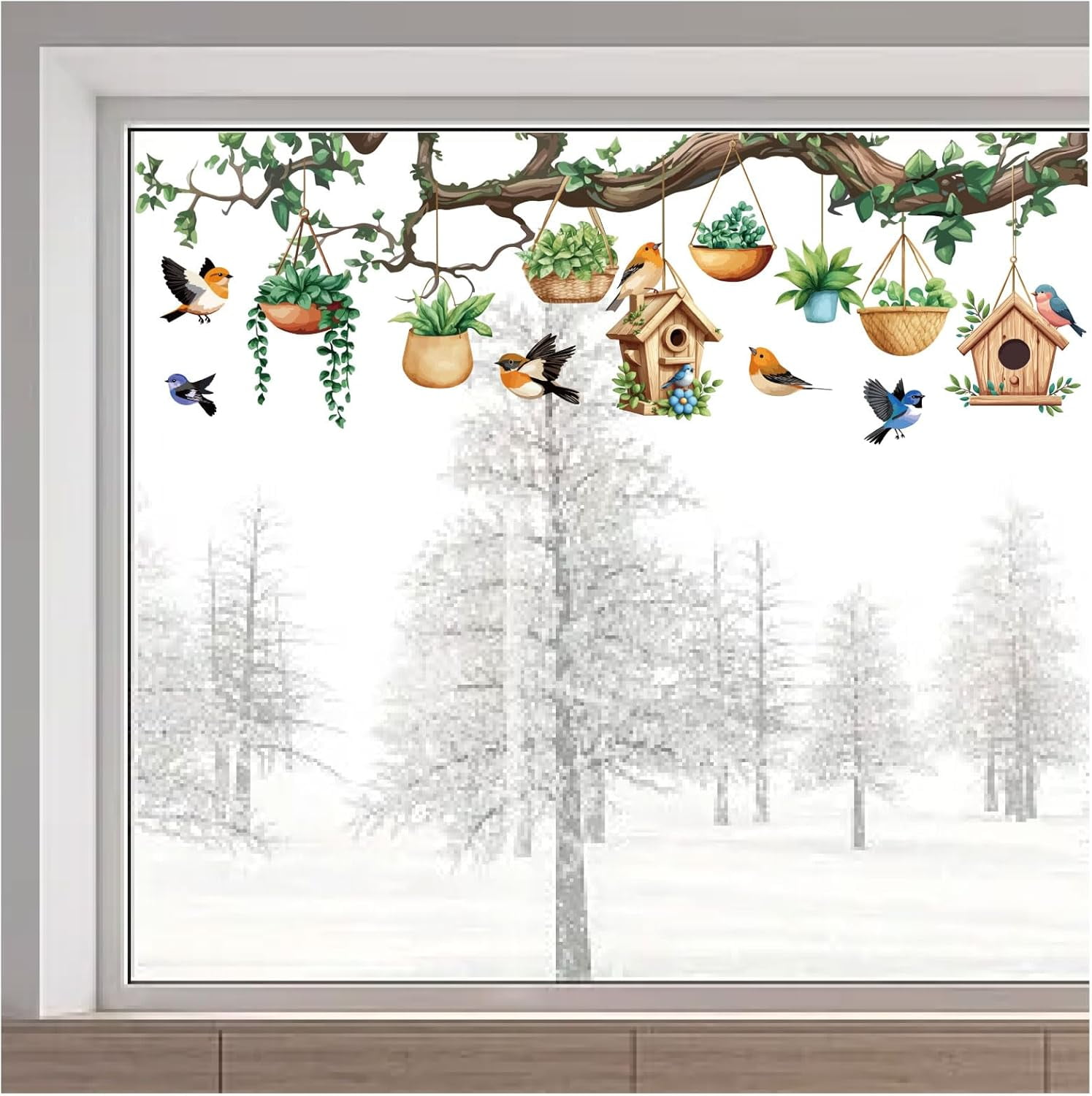 DICOSMETIC Bird Window Decals Anti-Collision Static Cling for Home Decor (Multicolor, 15 in x 47 in) op0q2