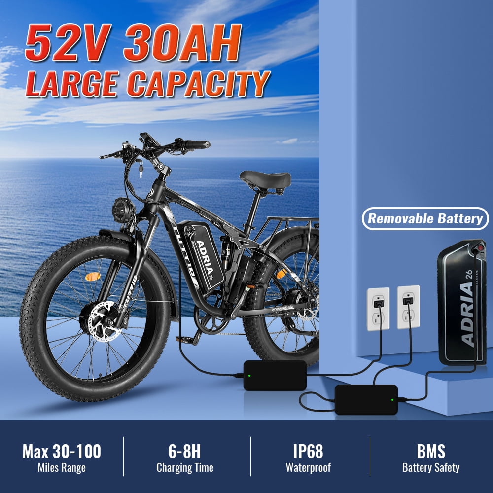 TUTTIO Adria26 Electric Mountain Bike, High-Performance Fat Tire E-Bike with 7-Speed Gear System (Black, 26 in) davj2