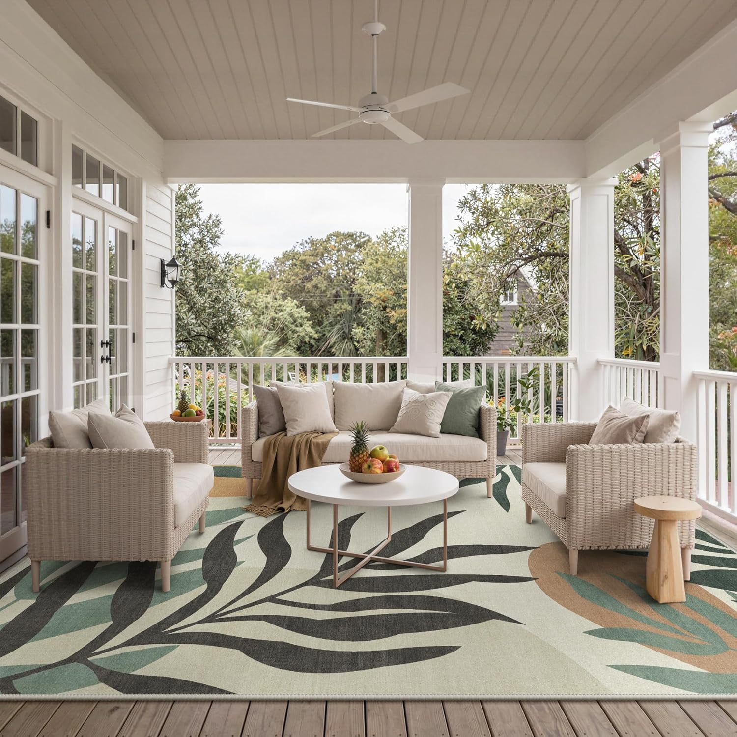 Home Decor Outdoor & Indoor Area Rug, Waterproof Leaf Pattern Patio Carpet (Beige, 5 ft x 8 ft) j4rgl