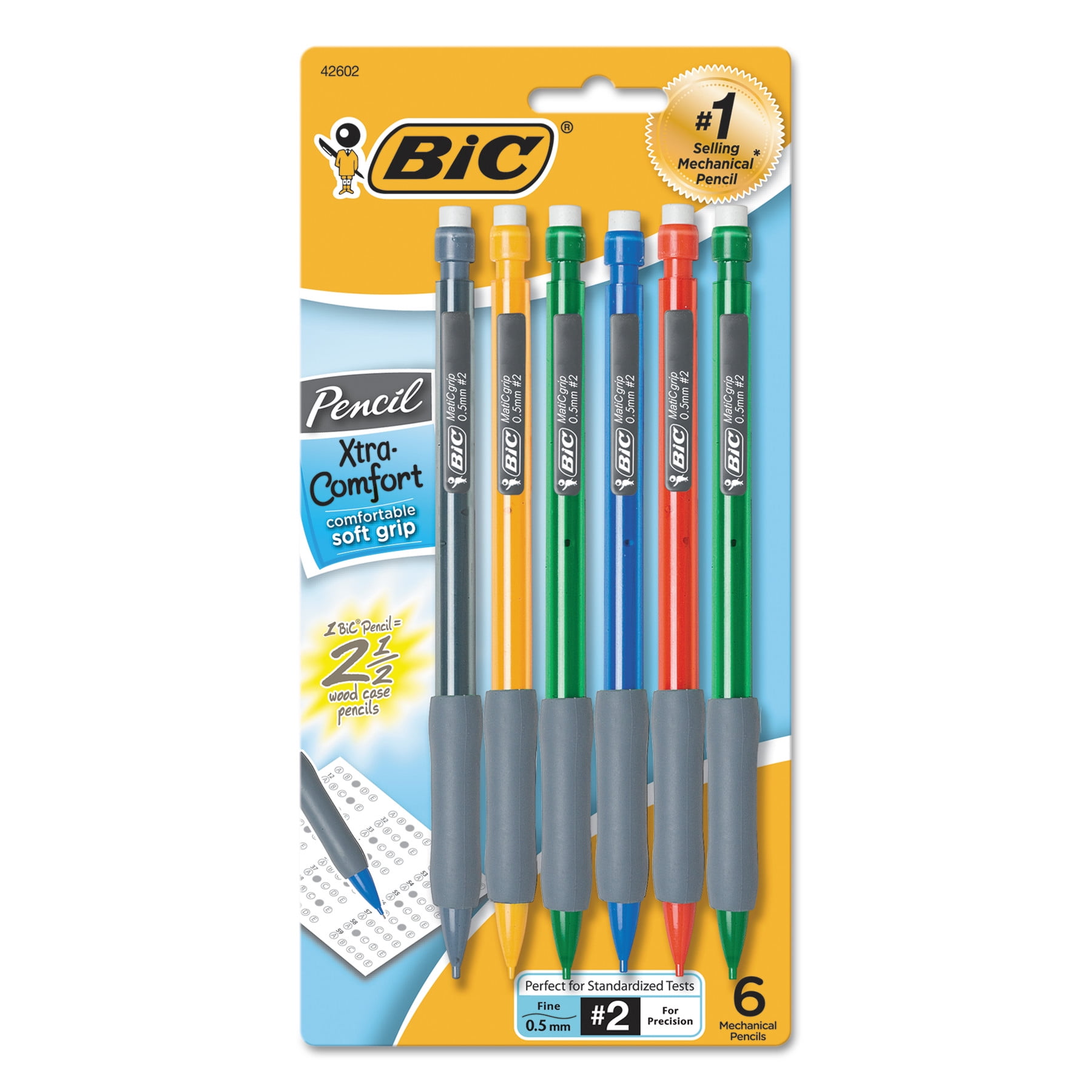 BIC Xtra-Comfort Mechanical Pencil, Smooth Writing Lead, Refillable (Black, 6 Count) q8n9n