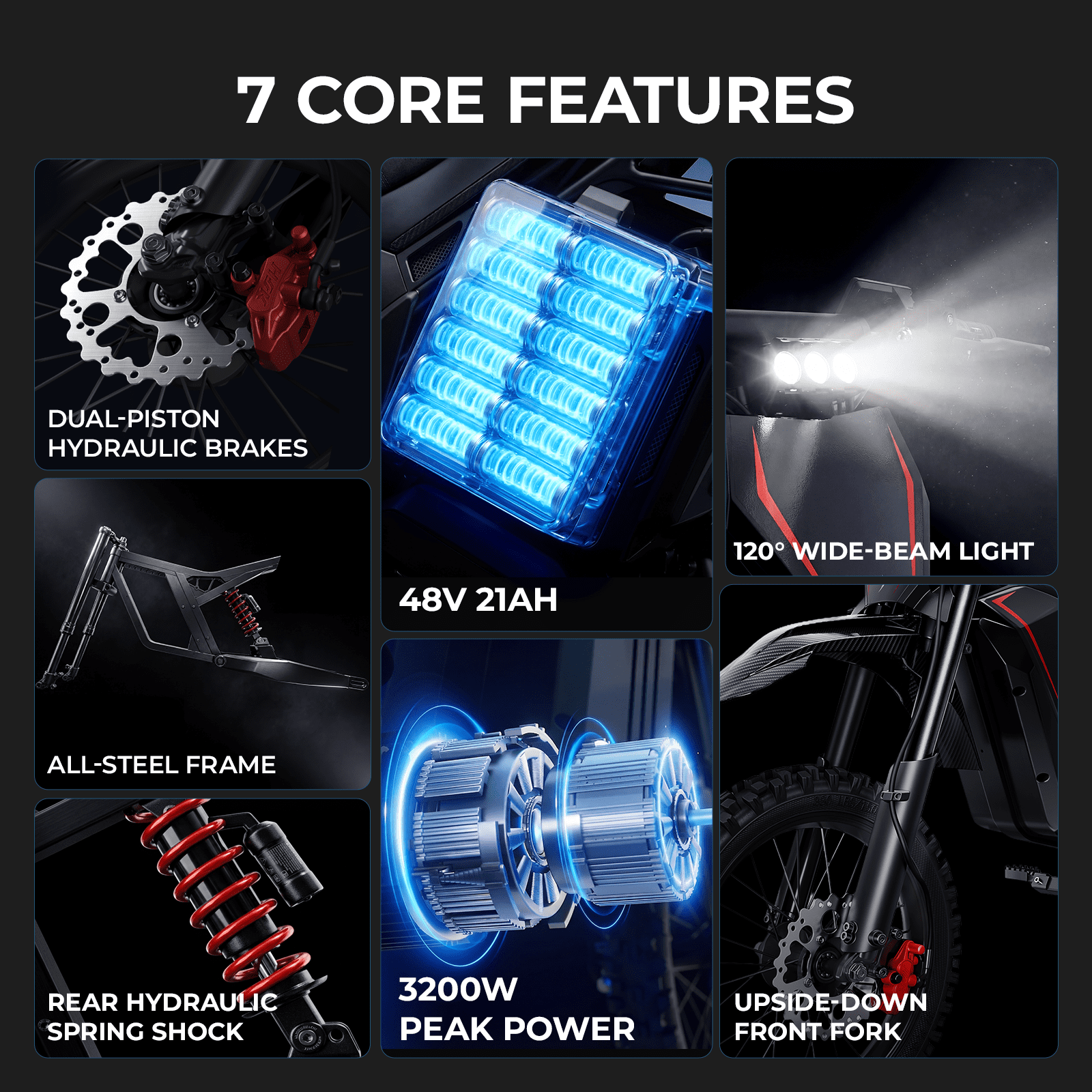 Skeri Electric Dirt Bike for Teens and Adults, Off-Road Motorbike with 3200W Peak Motor and 37MPH Top Speed (Black, 14 in/12 in) xwt84