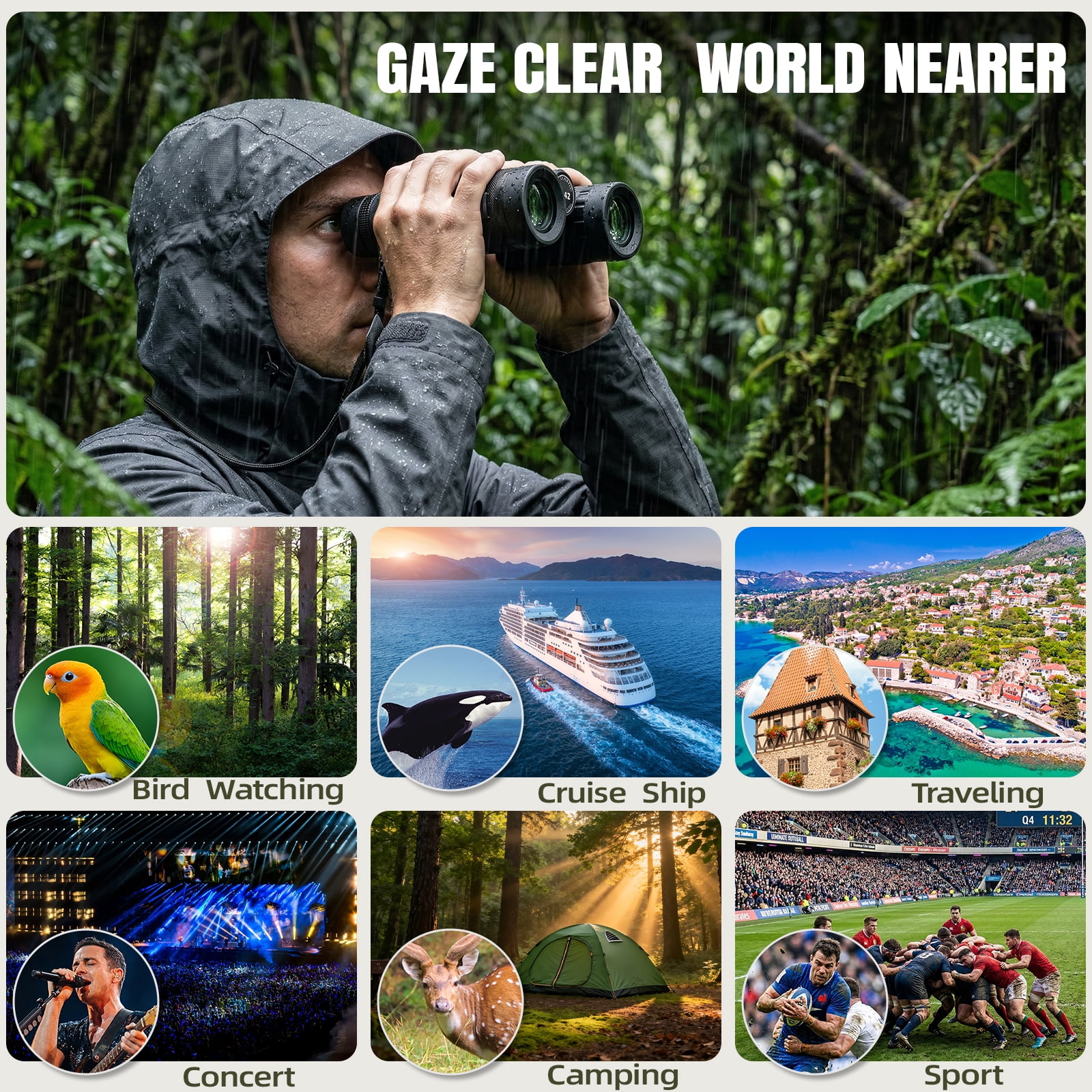 BNISE 10x42 HD Professional Binoculars for Bird Watching and Hunting (Black, 6.3 in x 5.3 in x 2.8 in) 1so45