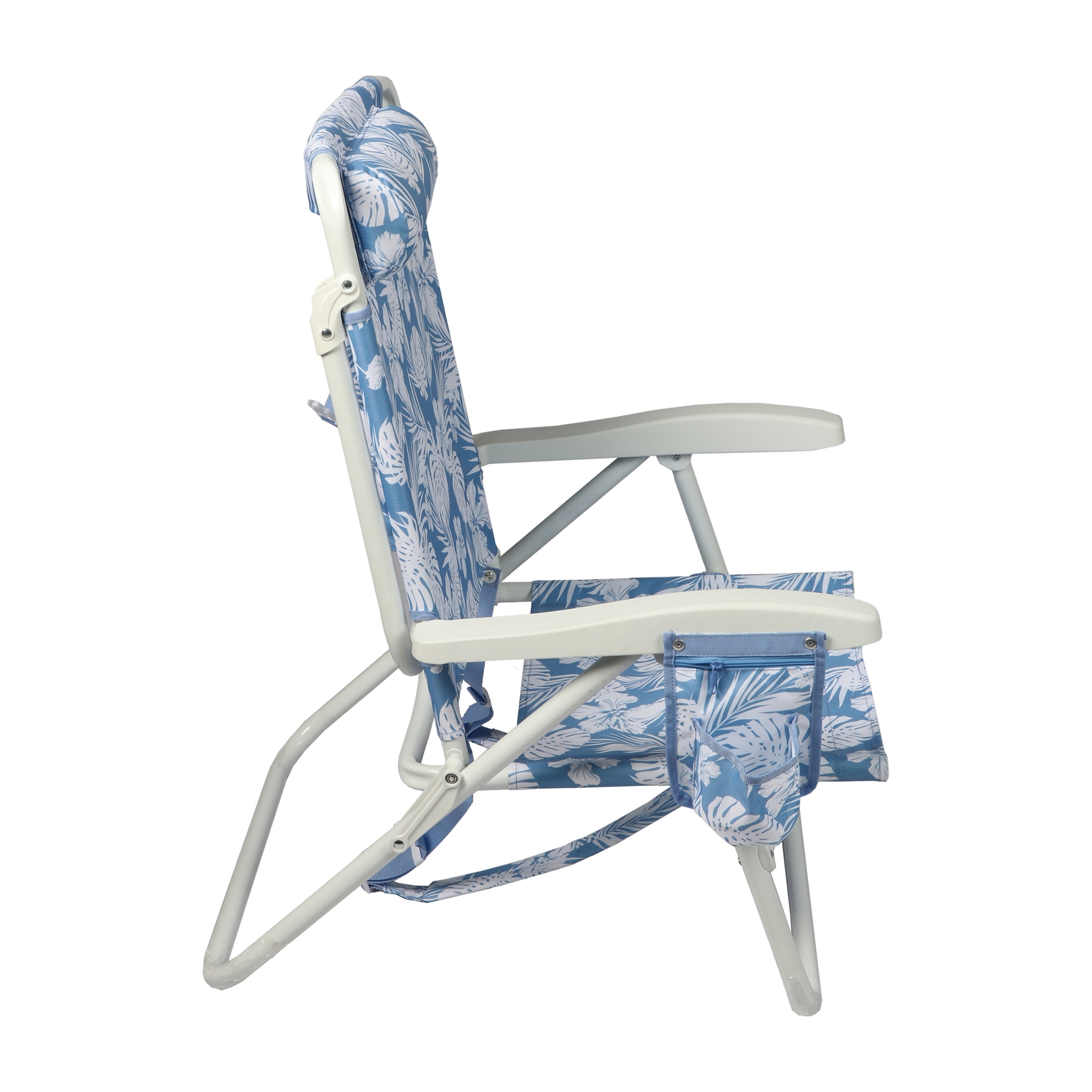 Mainstays Oversized Reclining Beach Chair with Backpack Straps (Blue Palm Print, 25 in x 25 in x 35 in) spxm6