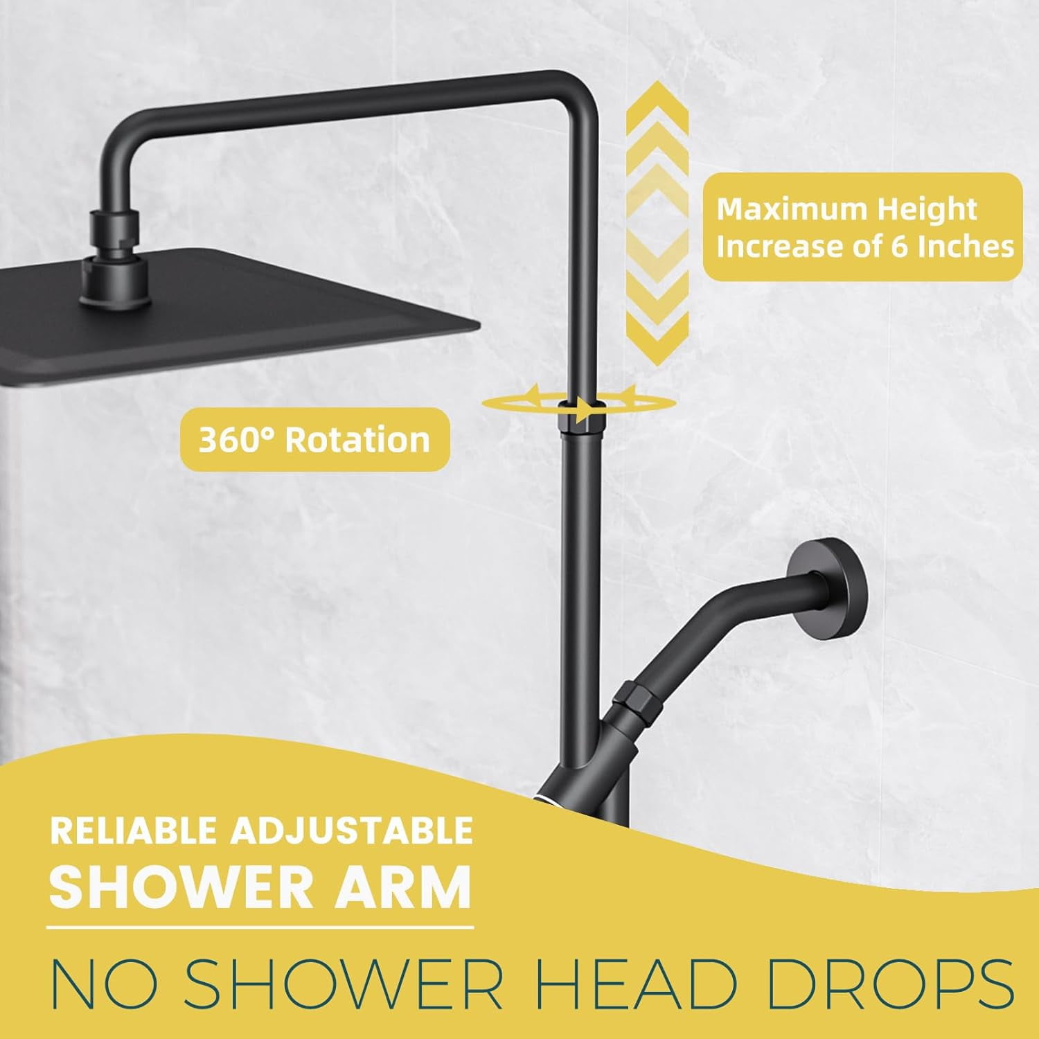 ROSYNEY 15 in Rainfall Shower Head with Handheld Combo, 8-Setting Sprayer, Adjustable Extension Arm (Matte Black, 15 in) gljoq