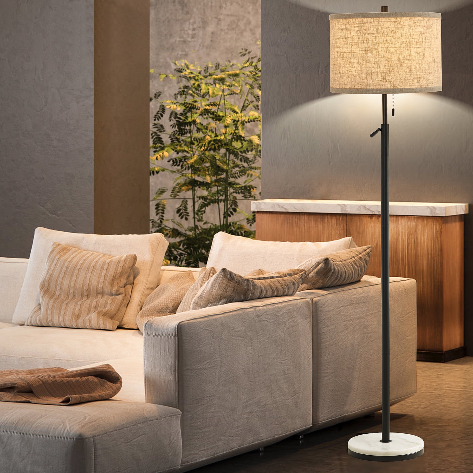 NATYSWAN Modern Marble Floor Lamp, Adjustable Height Standing Lamp with Pull Chain Switch (Black, 64 in) fhr71