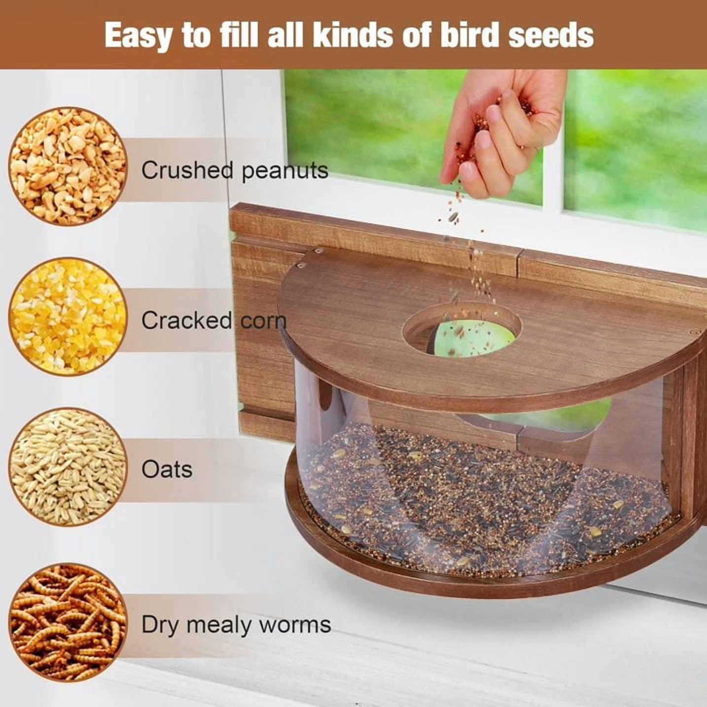 SNYNUXX Window Bird Feeder with 180° Clear View and Durable Wood Construction (Clear, 23-36 in) c29te