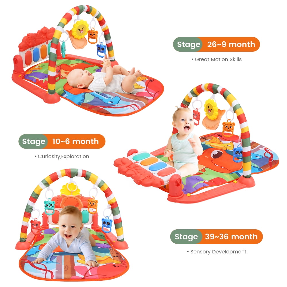 JoyStone Baby Gym Play Mat, Tummy Time Activity Center with Musical Piano and Hanging Toys (Red, 1 Set) bm8rt