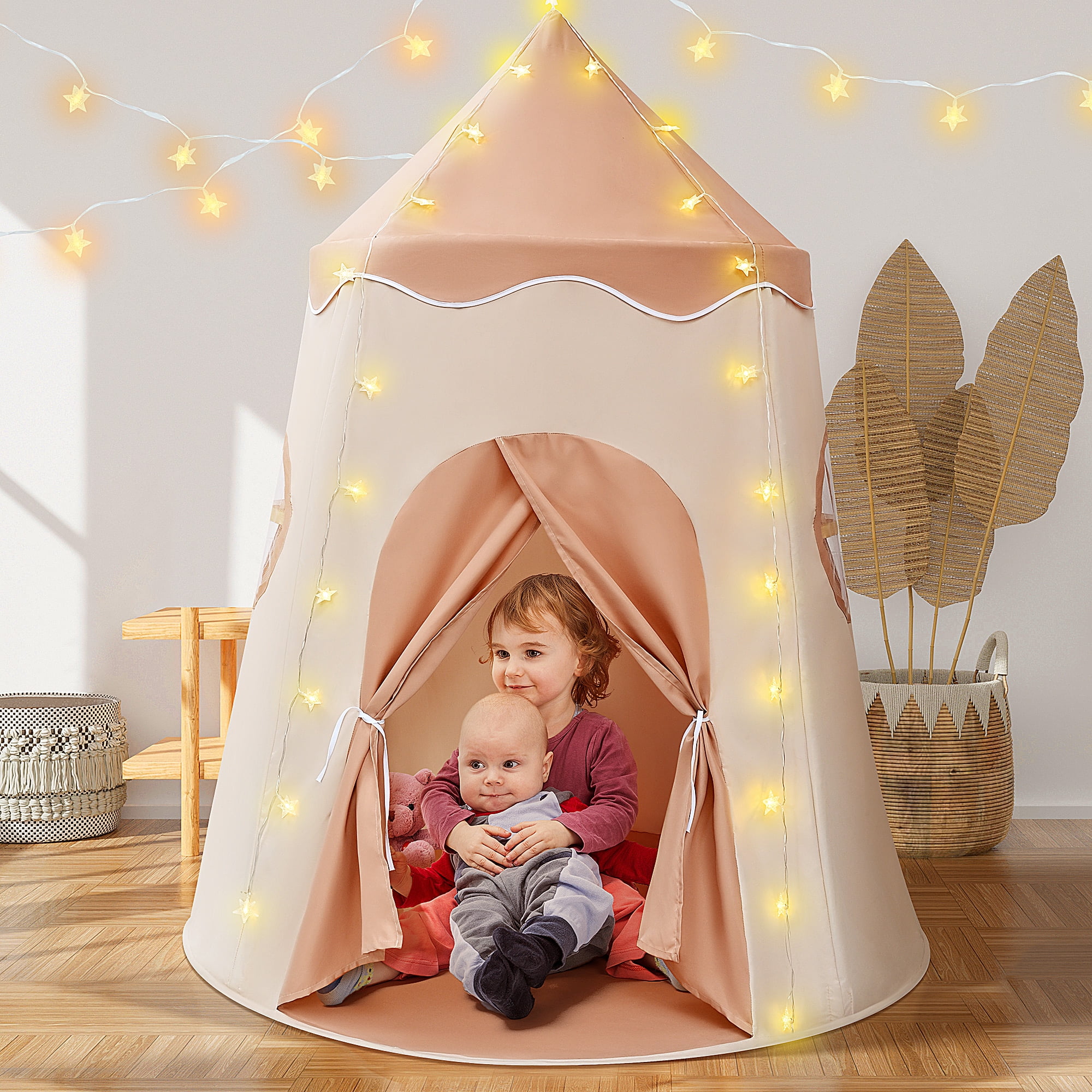 TOPFOX Pop Up Kids Play Tent Indoor Outdoor Playhouse with LED Lights (Yellow, 48 in x 48 in x 40 in) f0ysh
