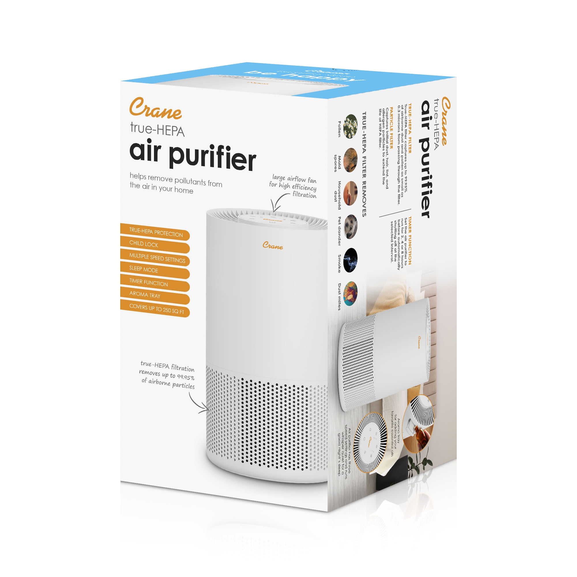 Crane True HEPA Air Purifier for Home with Aroma Tray (White, 275 sq ft) k7roj