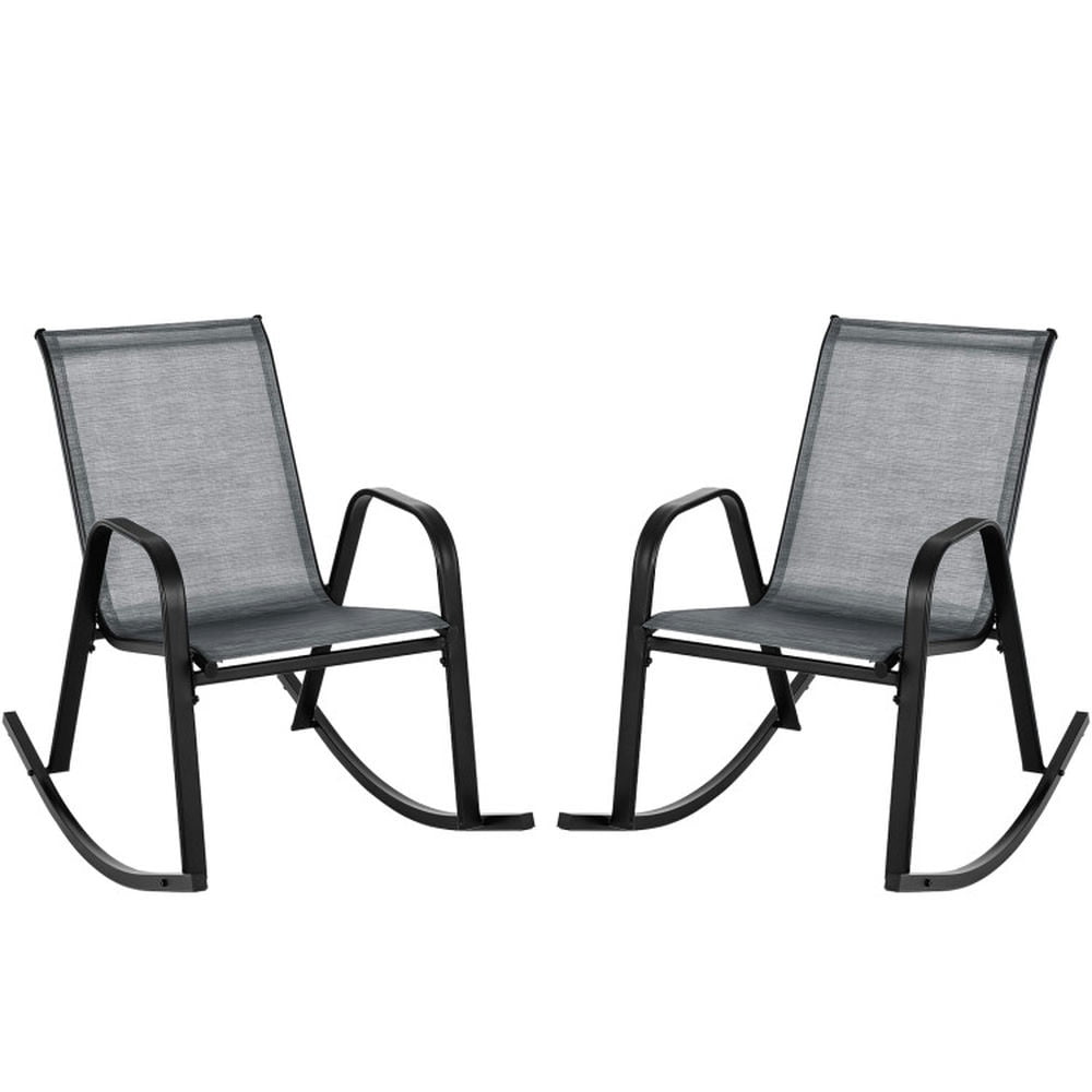 Spaco Heavy-Duty Metal Patio Rocking Chairs with Ergonomic Backrest and Breathable Fabric (Gray, Set of 2) 9zh32